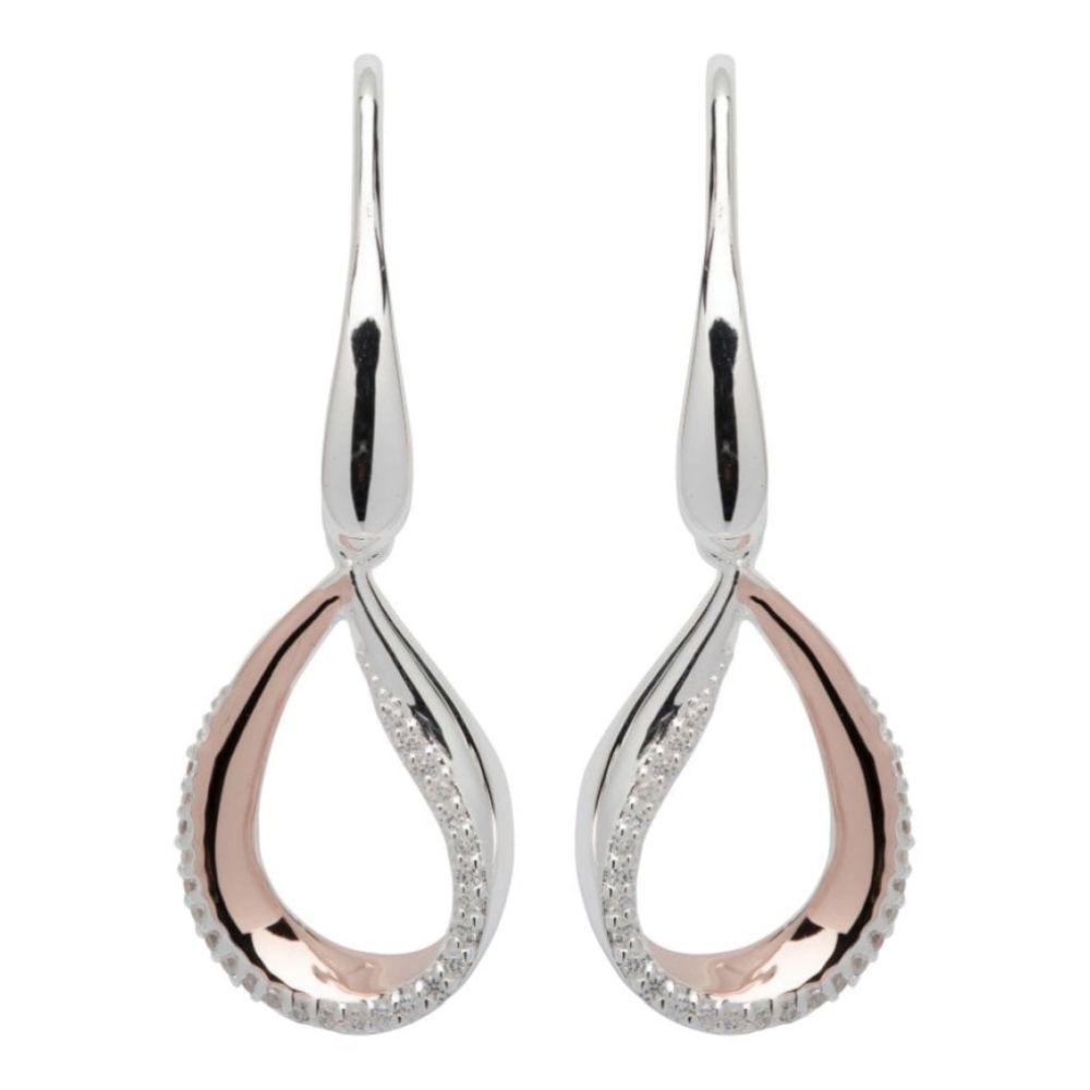 Sterling Silver 925 Earrings With Rose Gold Plating And CZ Oval Drop