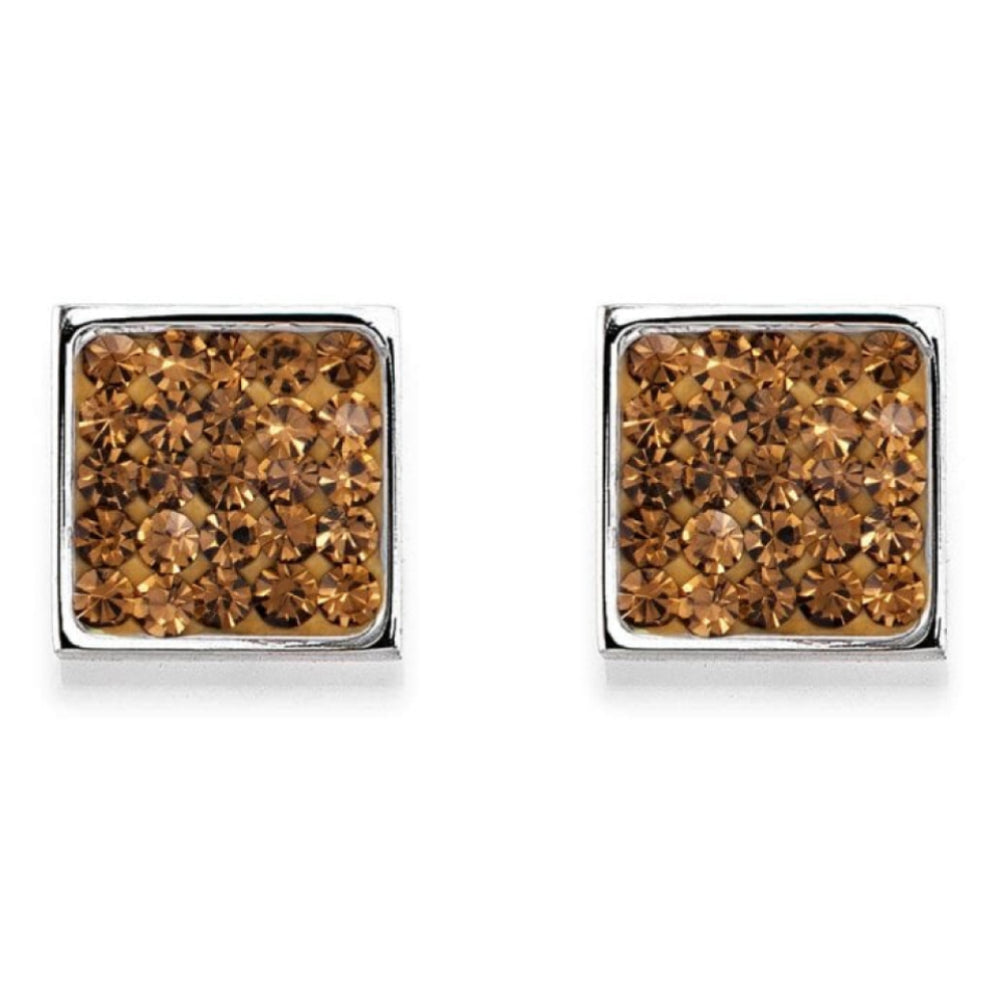 Square Earrings with Stickpin & Light Brown Swarovski Crystals