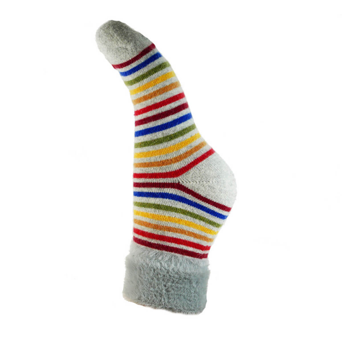 Multi Coloured Stripe Cuff Socks With Faux Fur Top