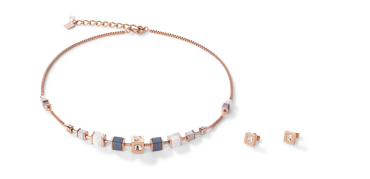 Geo Cube & Rose Gold Plated Chain Necklace