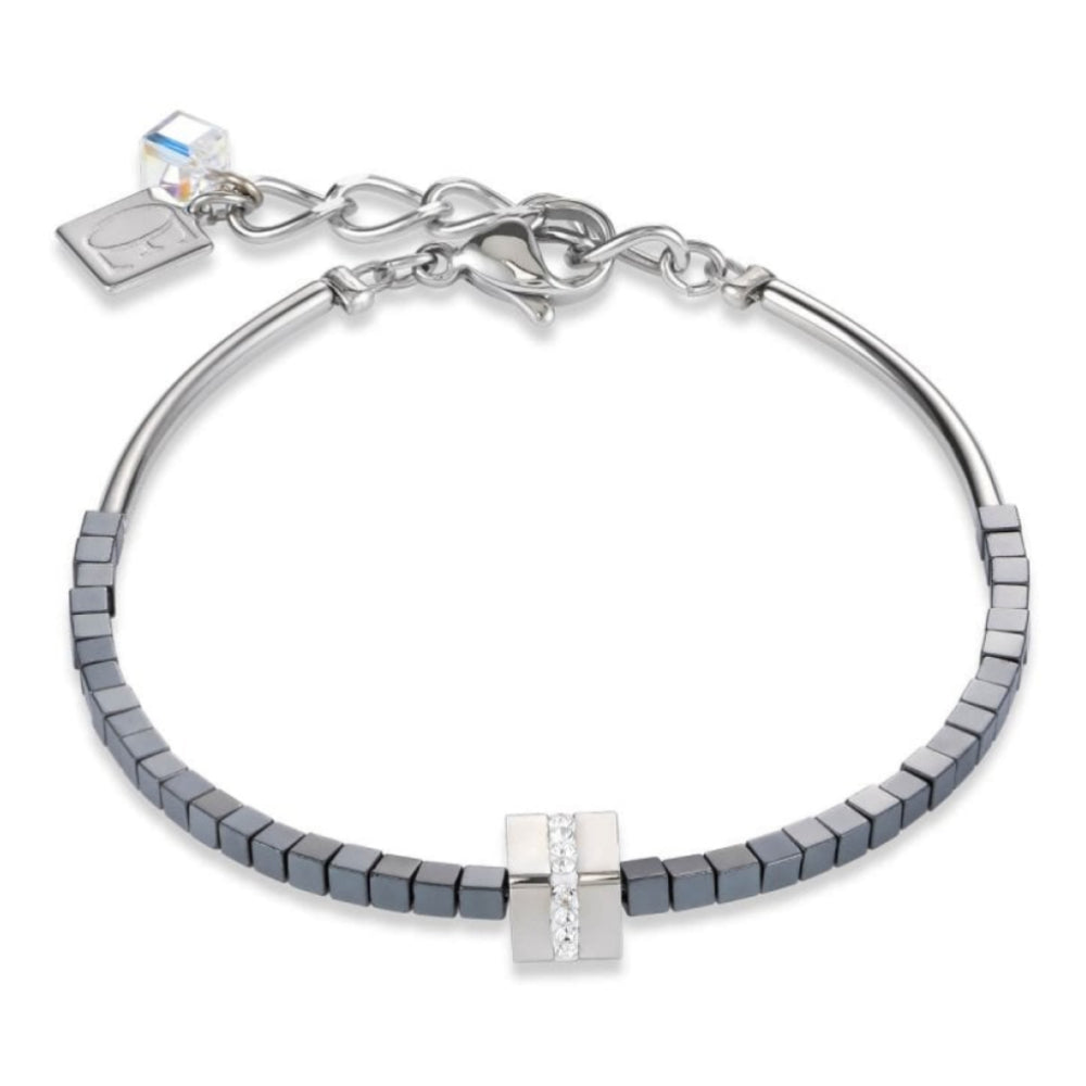 Silver Cube Pendant Haematite Anthracite Bracelet