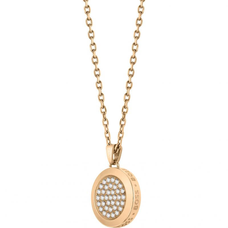 Medallion Rg Tone Crystal Set Round Charm Necklace
