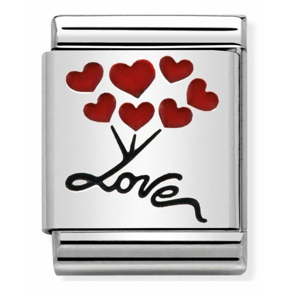 Composable Oxidised Red Balloons & Love In Italics Stainless Steel, Enamel And Sterling Silver Big Charm
