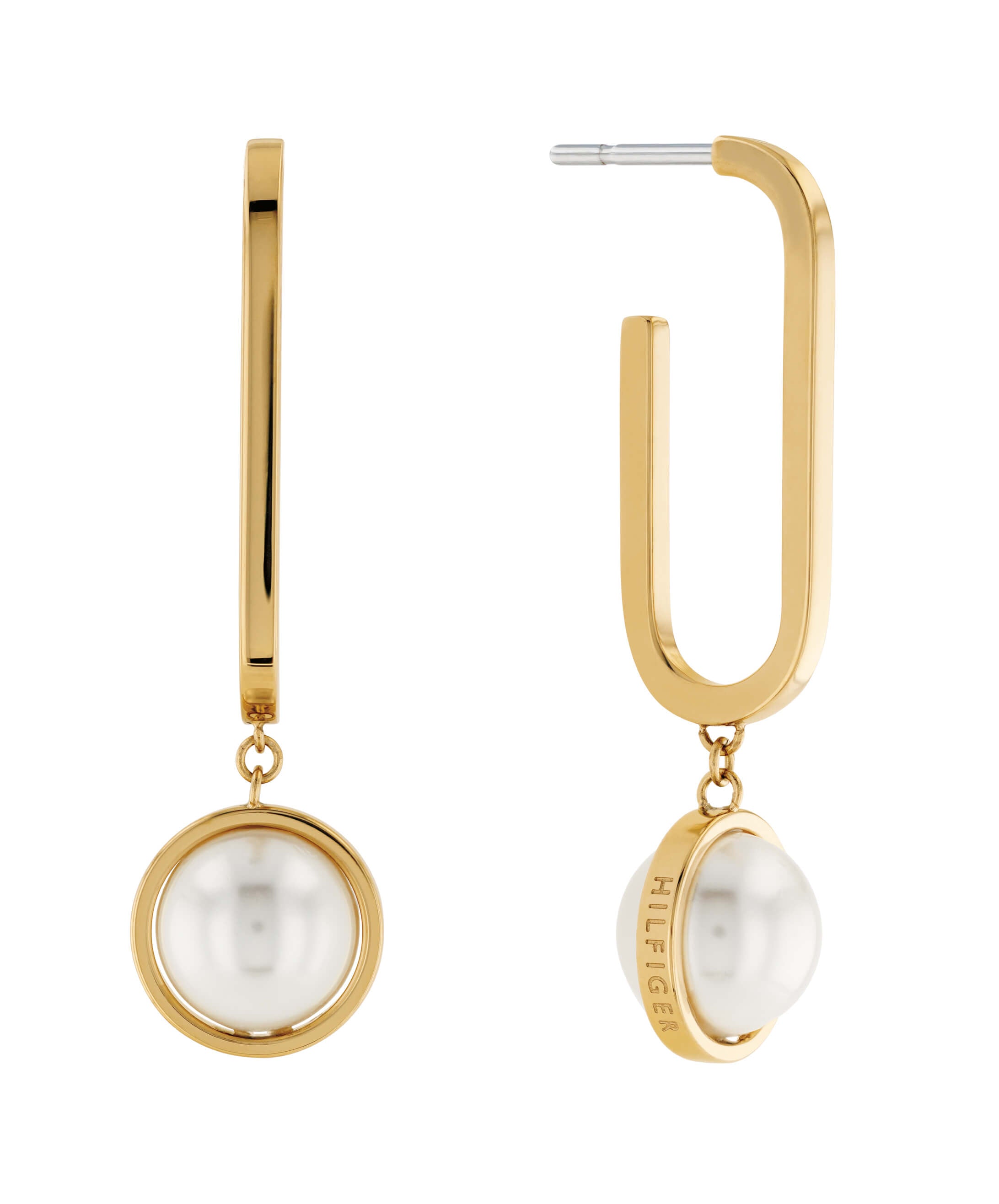 Gold Plated Orb Pearl Drop Earrings