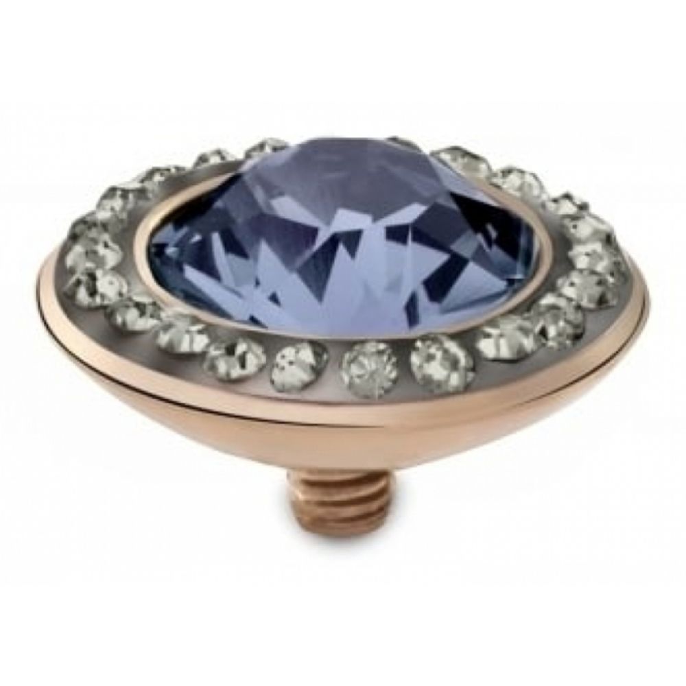 Famosa Rose Gold Plated 13mm Tondo Deluxe Provence Lavender Ring Top with Black Diamond CZ