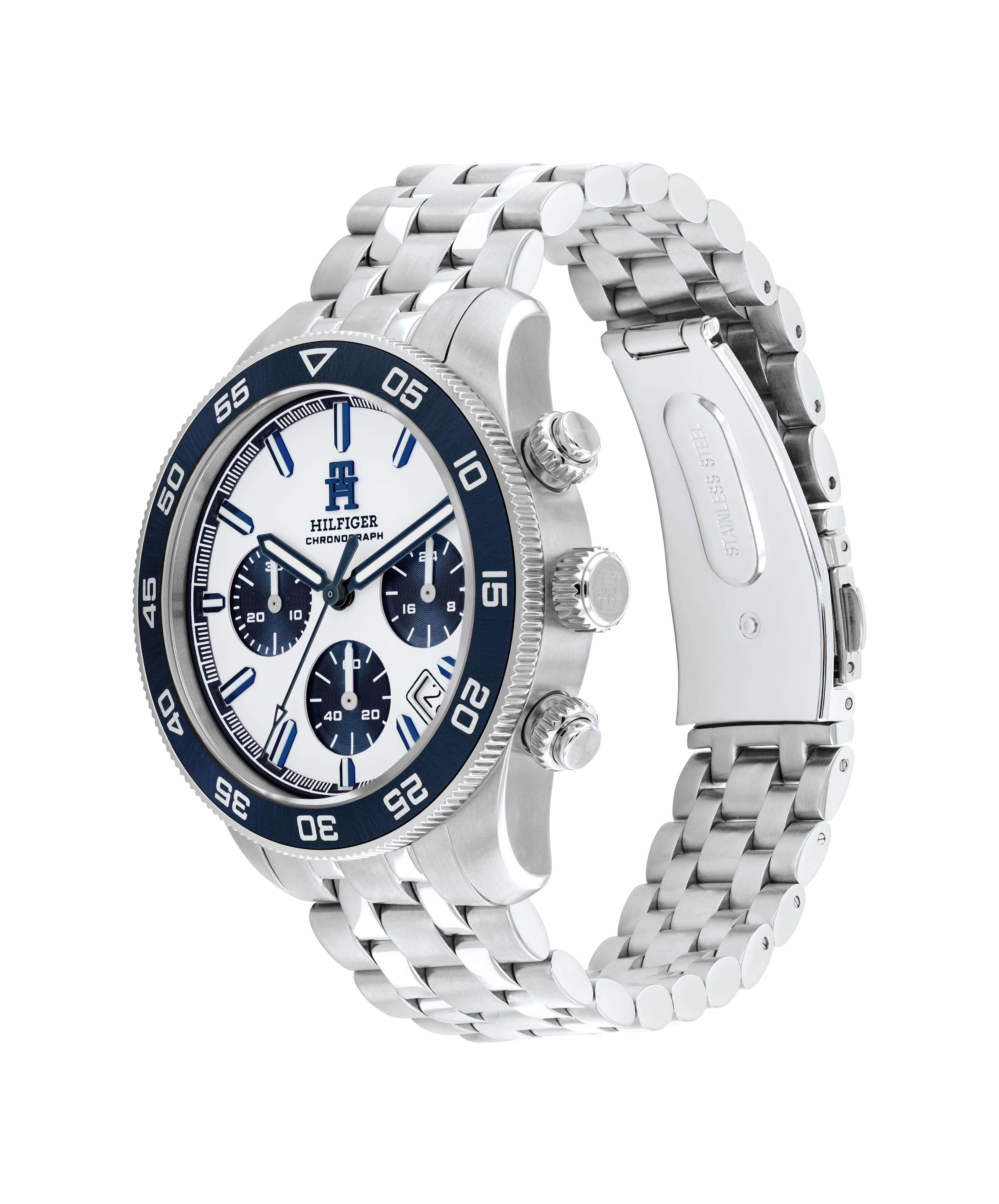 White Chronograph Dial Stainless Steel Men's Bracelet Watch