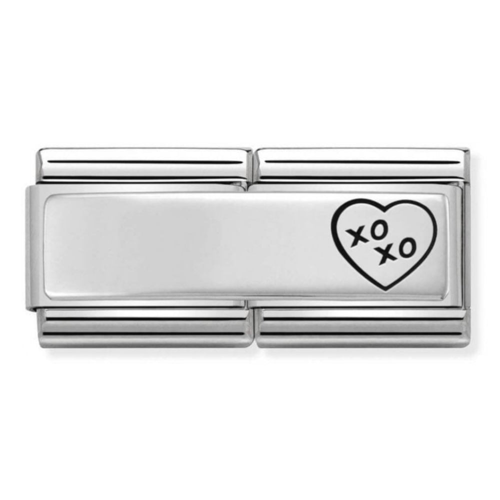 Classic Double Engraved Steel & 925 Silver Custom Heart XOXO Link