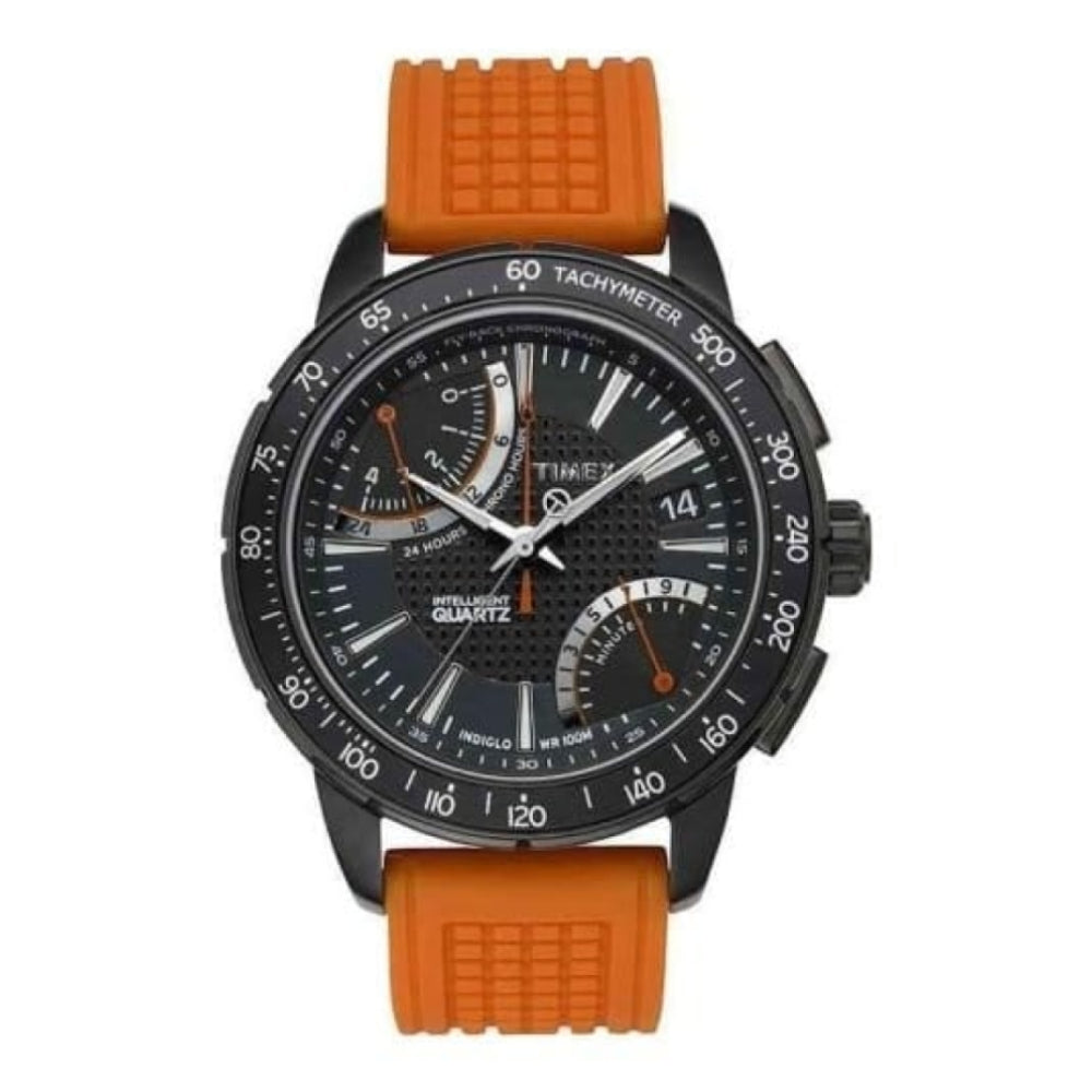 Intelligent Quartz Fly-Back Orange Rubber Watch