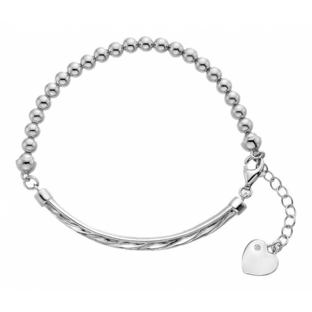 Sterling Silver Twisted Bar & Bead Bracelet