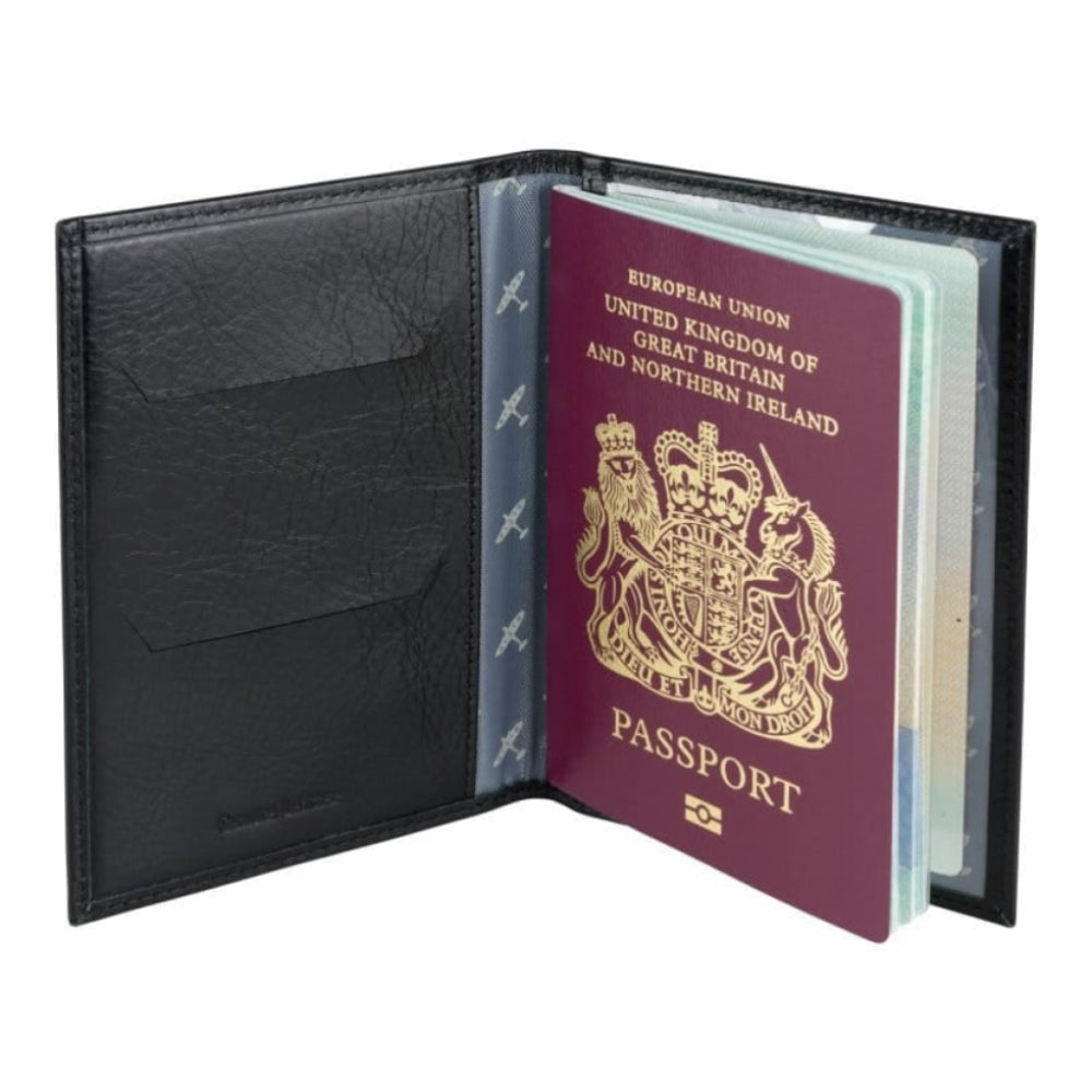 Leather Passport holder with Spitfire lining -Black