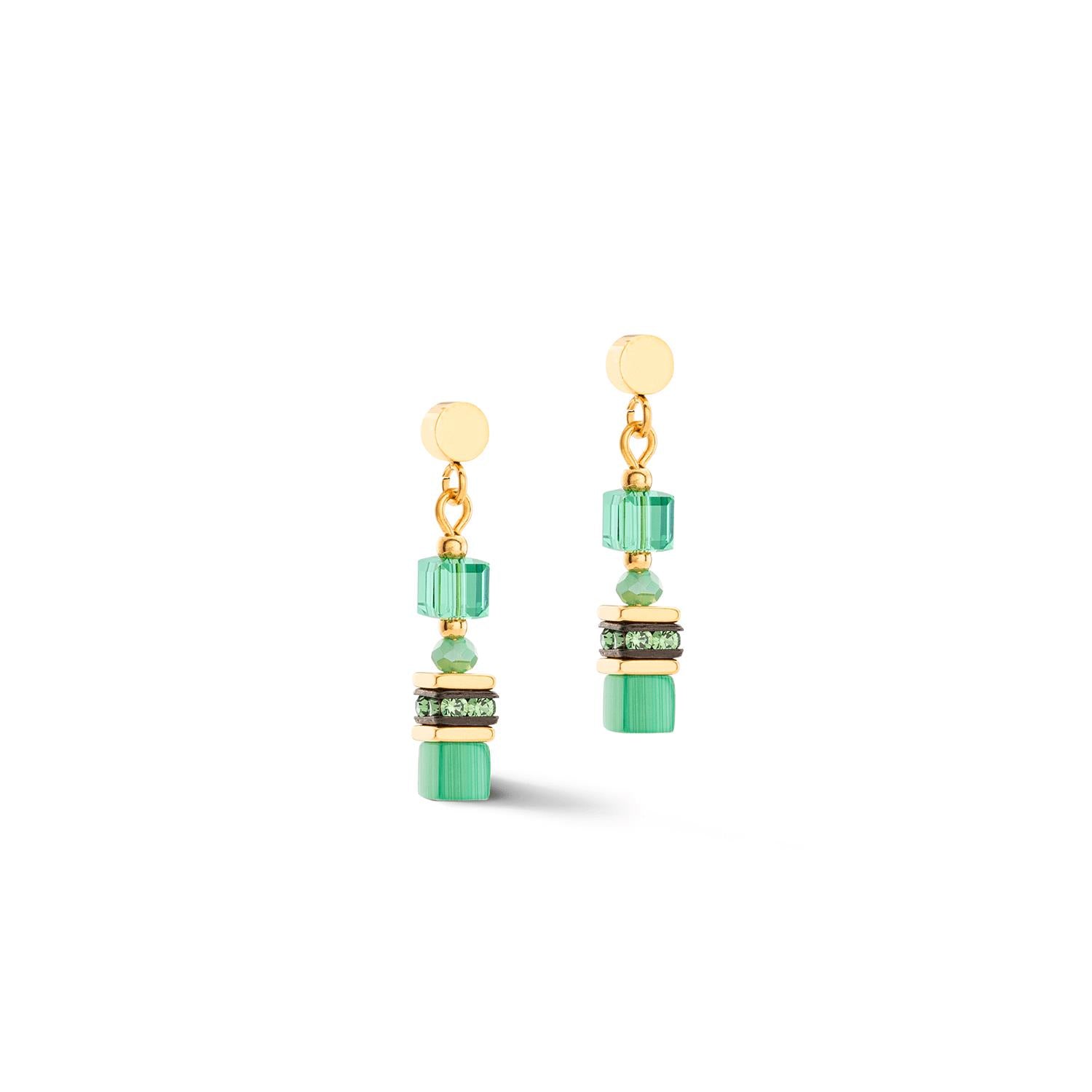Mini Cubes Green Earrings With Stickpin