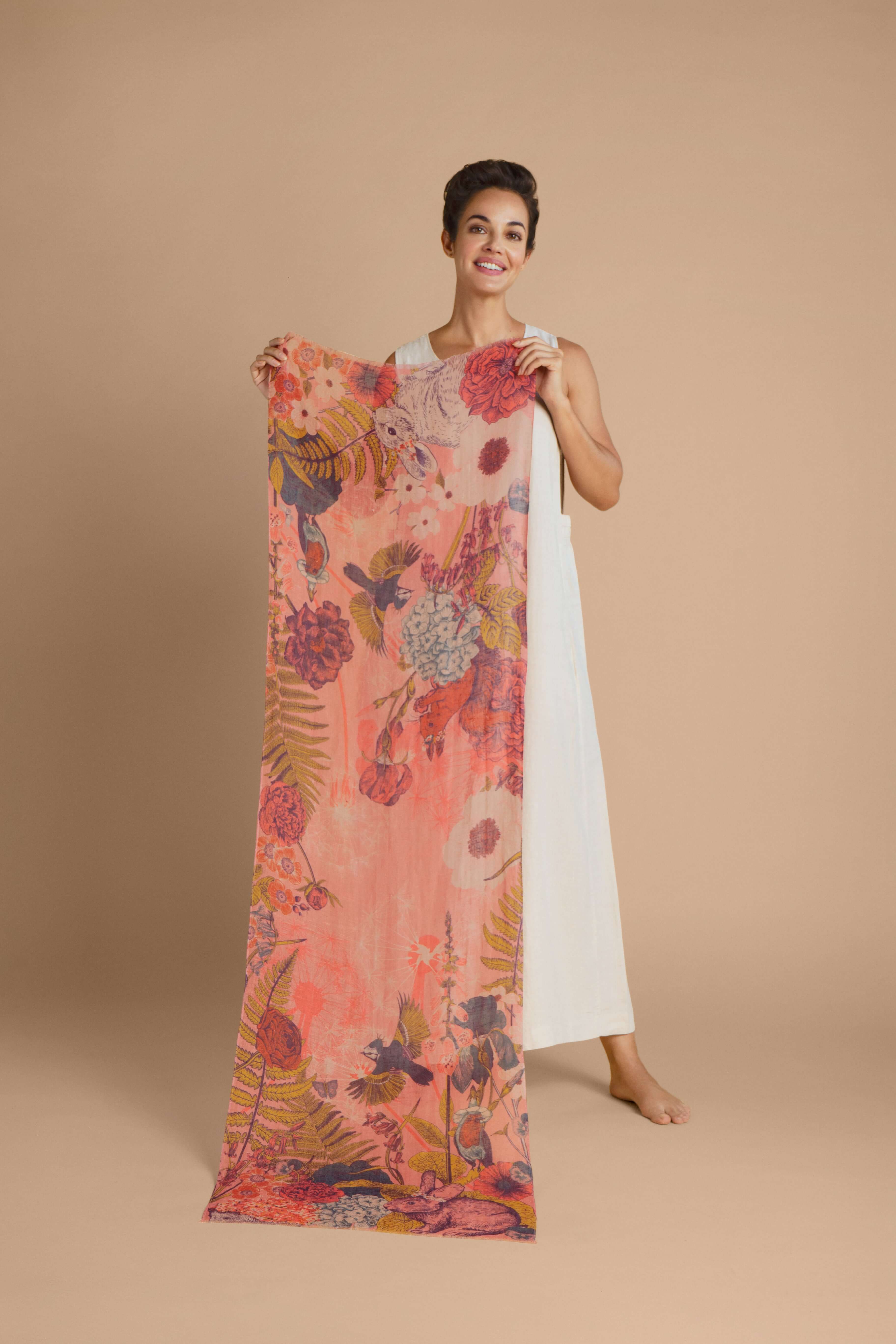 Summer Woodland Linen Print Scarf - Bloom
