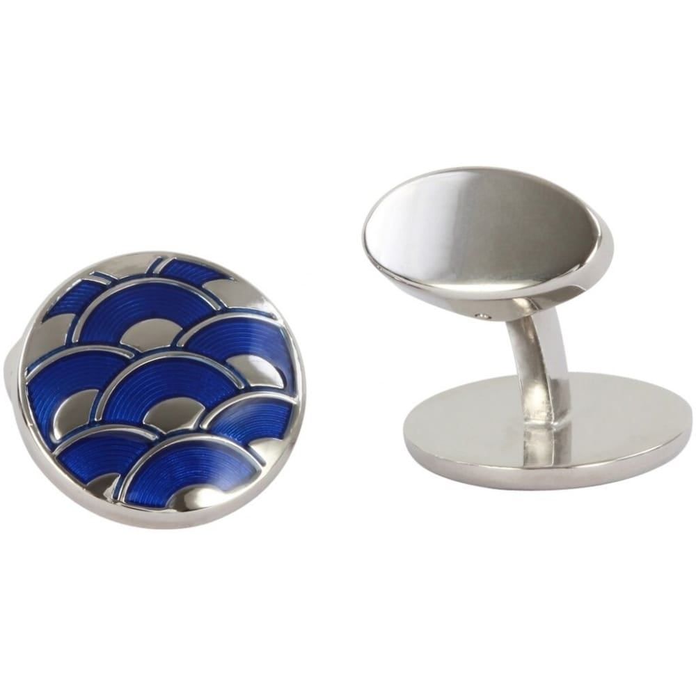 Round Enamel Wave Electric Blue David Aster Cufflinks