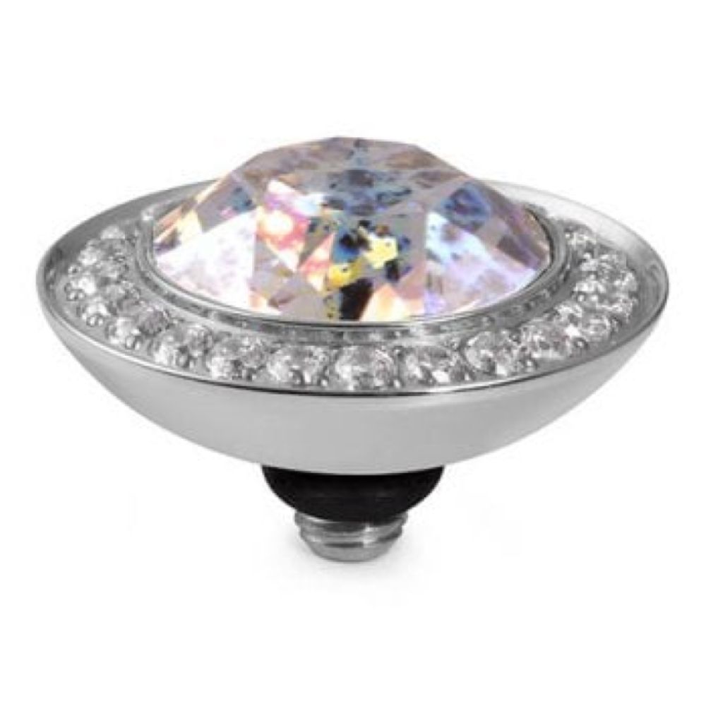 13mm Interchangeable Tondo Deluxe White Patina Crystal Top in S/P With Crystal Bordered