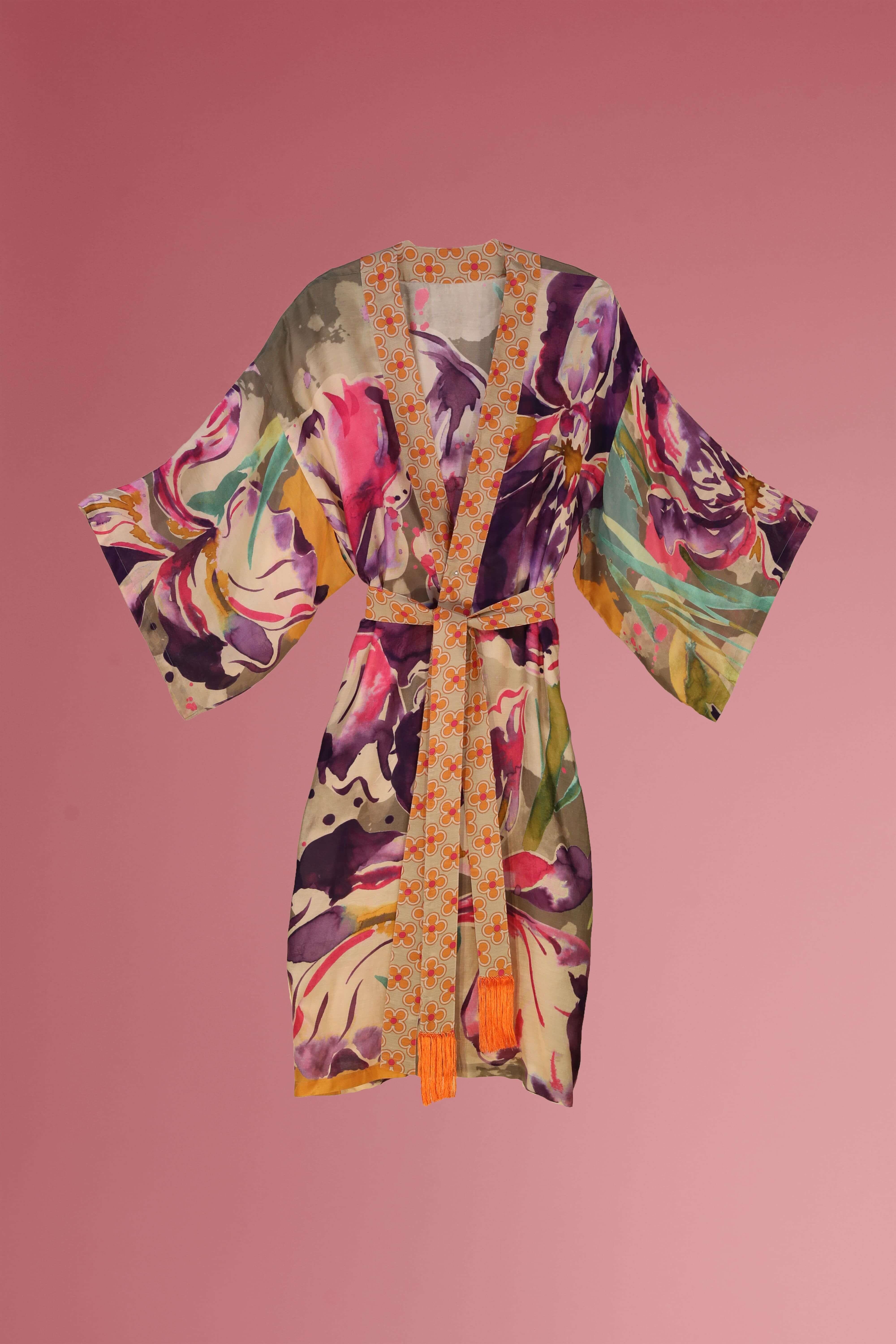 PRINTED KIMONO GOWN - Sage Iris