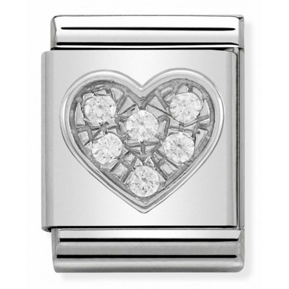 Composable Big Stainless Steel, Sterling Silver & Cubic Zirconia Heart Charm