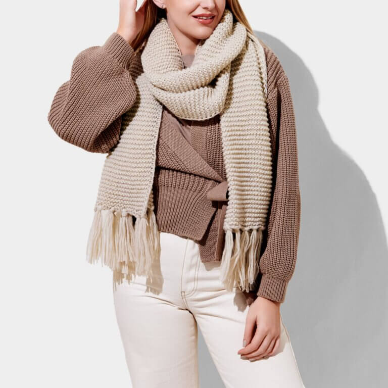 Chunky Knitted Scarf | Light Taupe | 180cm X 40cm