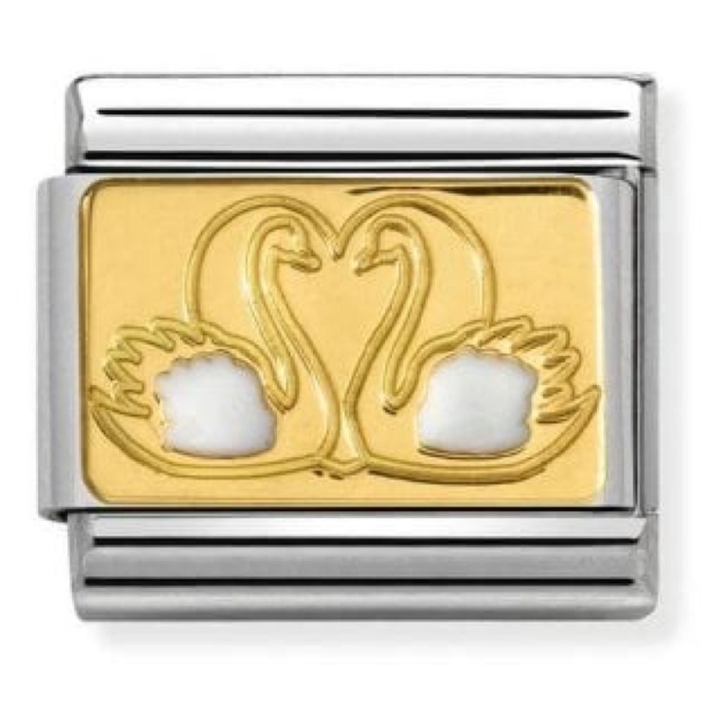 Composable Classic Plates Steel , Enamel And 18k Gold (29_White Swans)