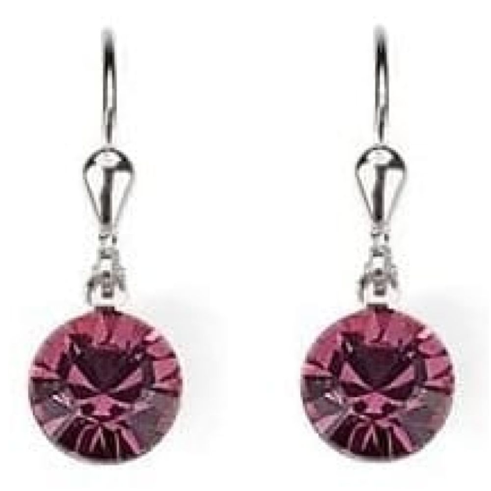 Ladies Pink Swarovski Elements Rhodium Plated Metal Earrings