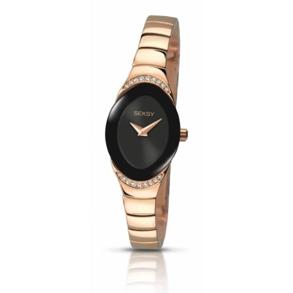 Ladies Rose Gold And Black Bracelet Watch