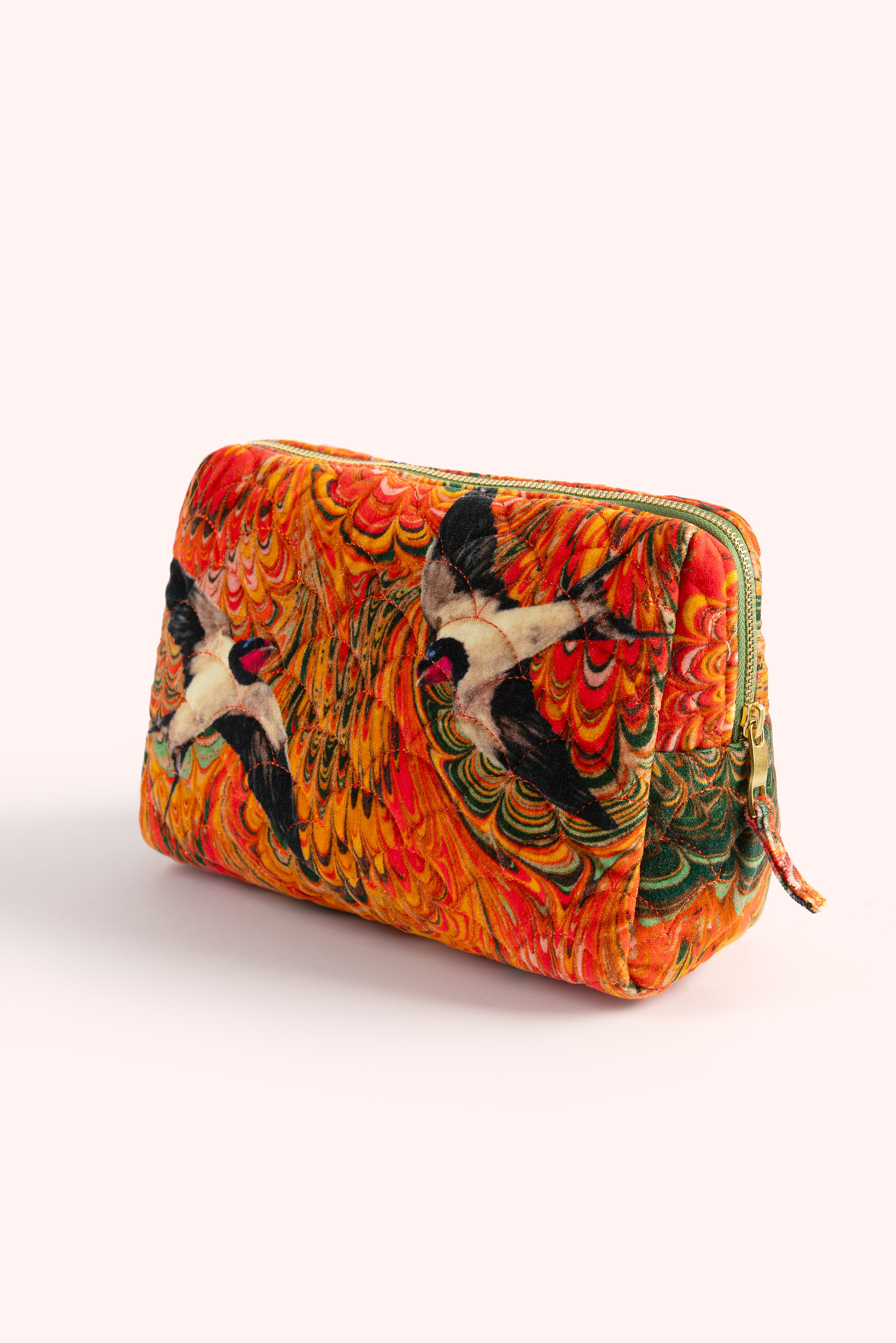 Quilted Washbag - Marbled Swallow - Tangerine