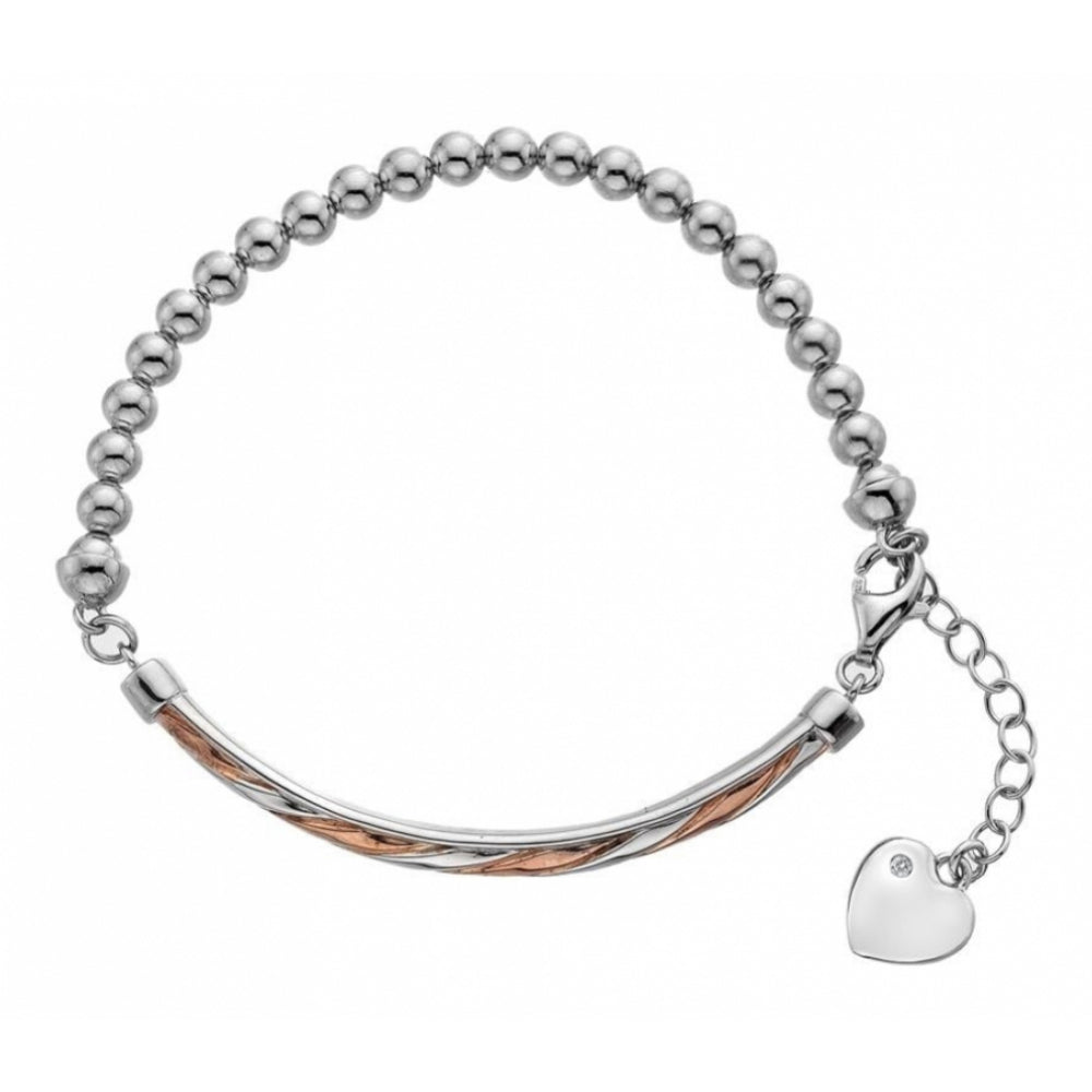 Rose Gold Plated & Sterling Silver Bar & Bead Bracelet