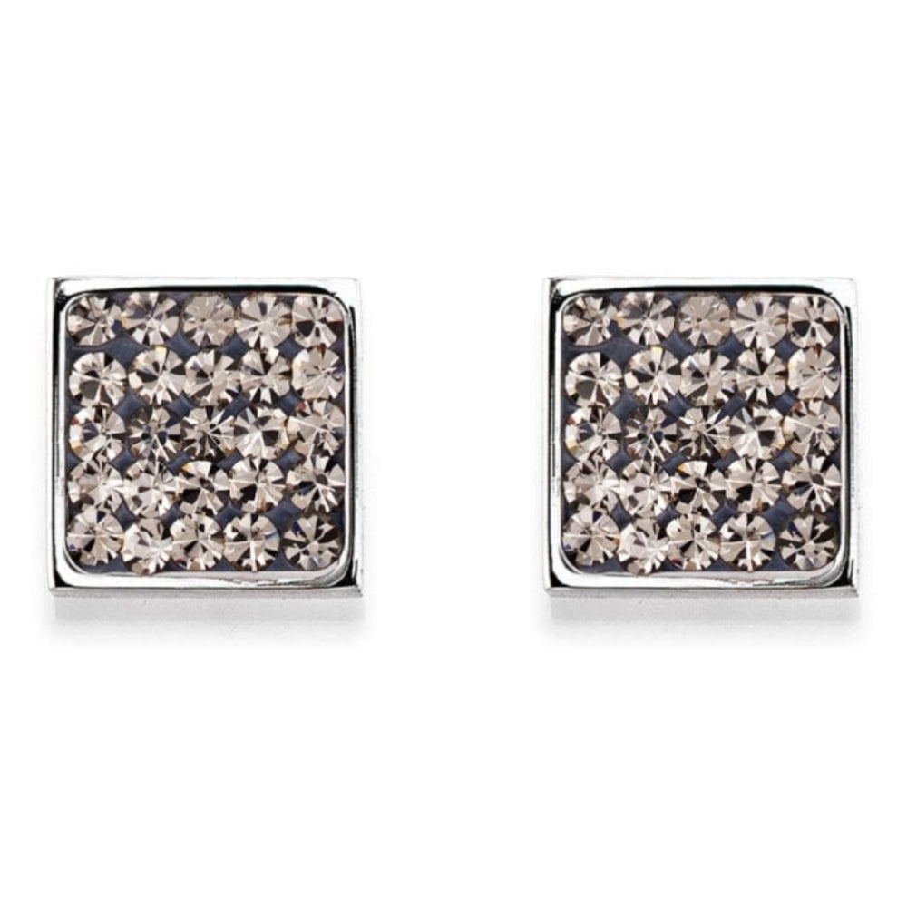 Square Earrings with Stickpin & Grey Swarovski Crystals