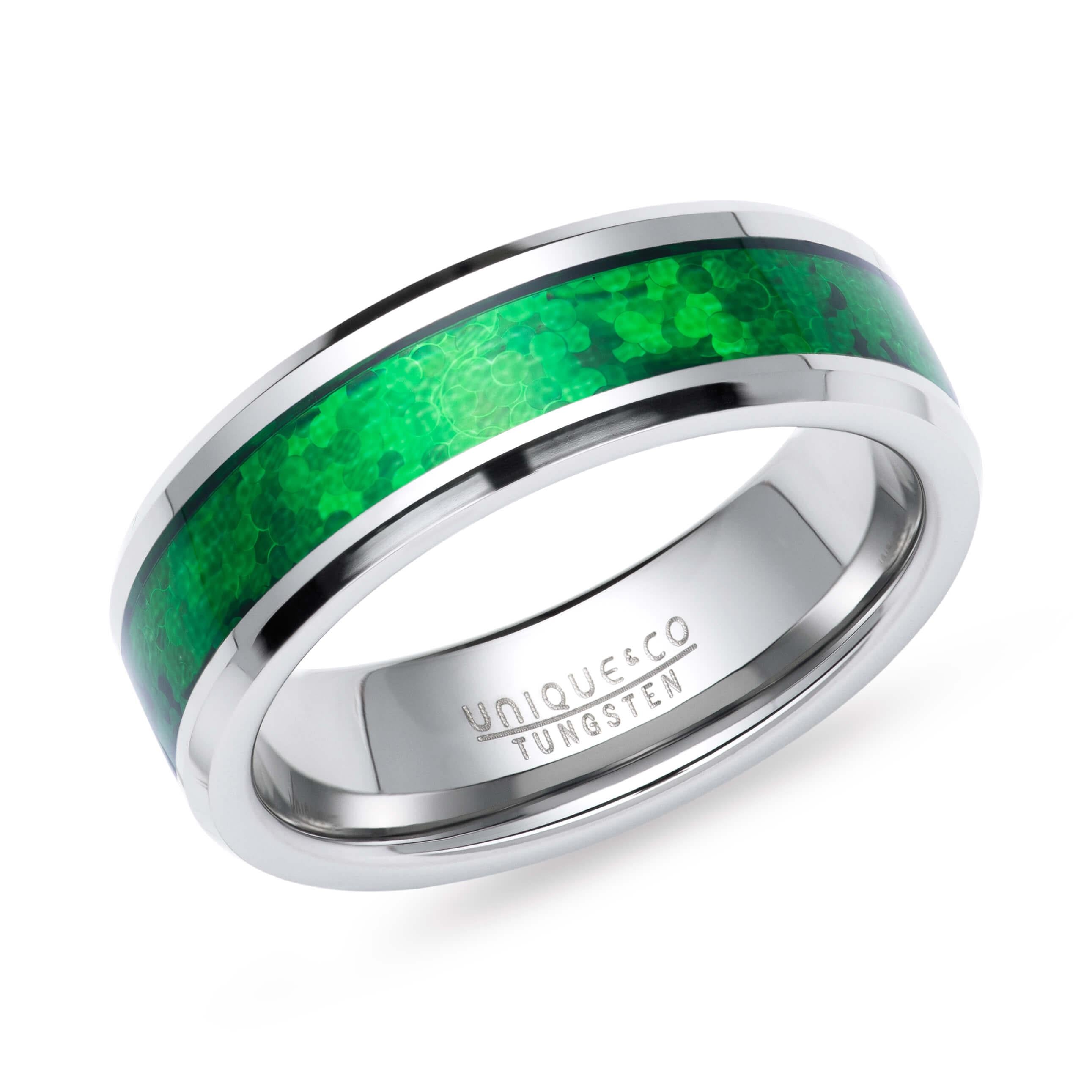 Tungsten Carbide Ring with Green Carbon Fibre 7mm