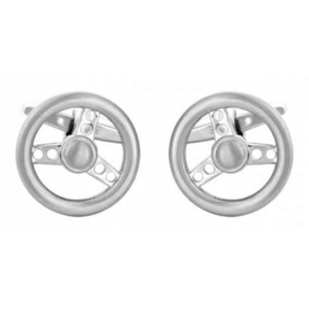 Rhodium Plated Steering Wheel Cufflinks