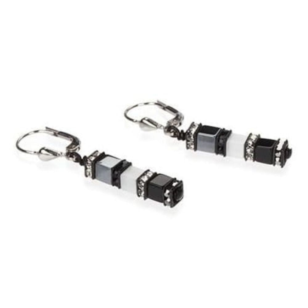 Black & White Tiger Eye Earrings With Swarovski