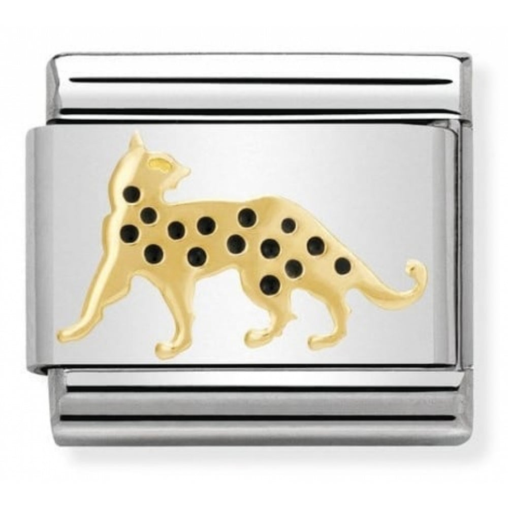 Classic Leopard In Stainless Steel With Enamel & 18k Gold Charm