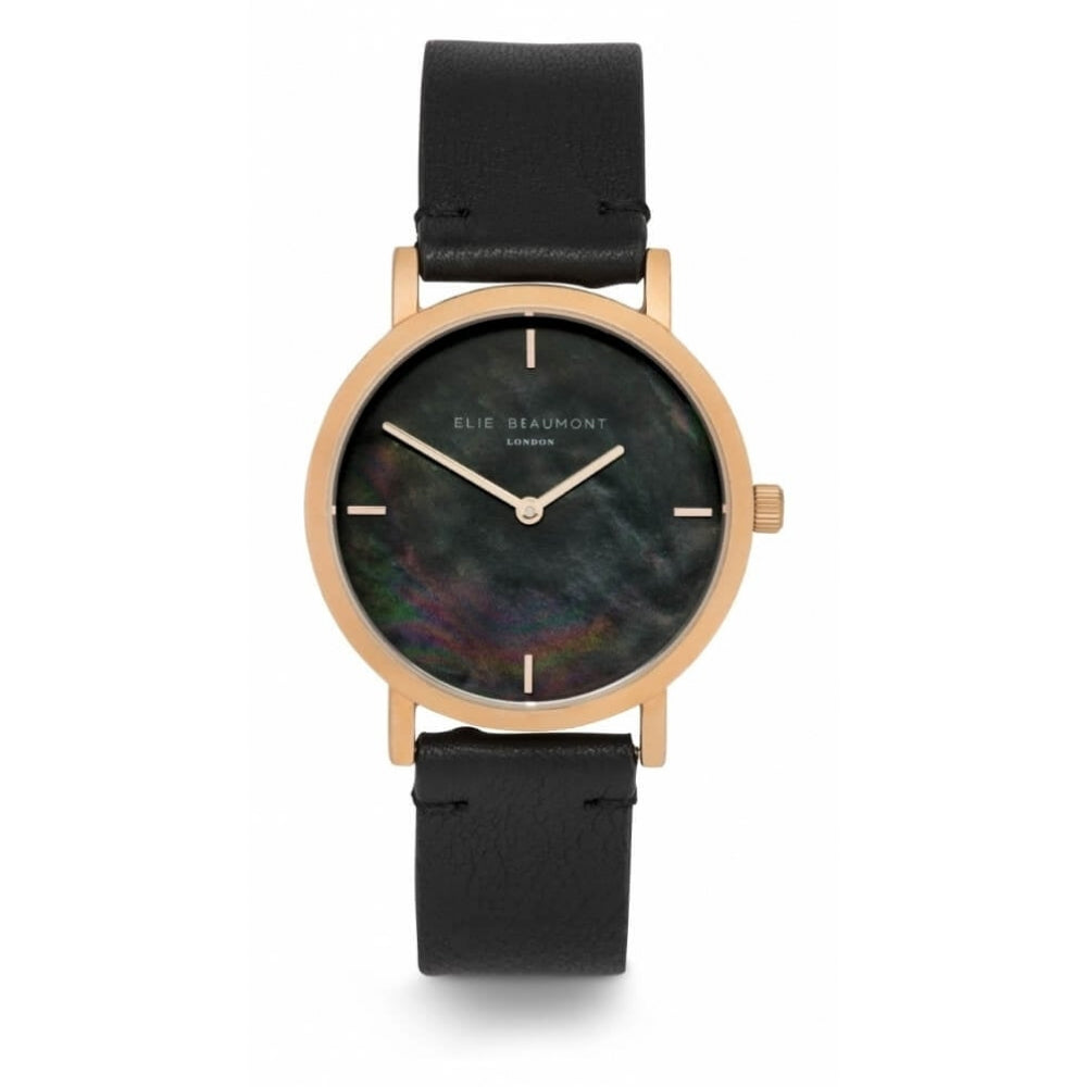 Kensington Rose Gold Tone MOP Dial With Black Leather Strap Ladies Watch