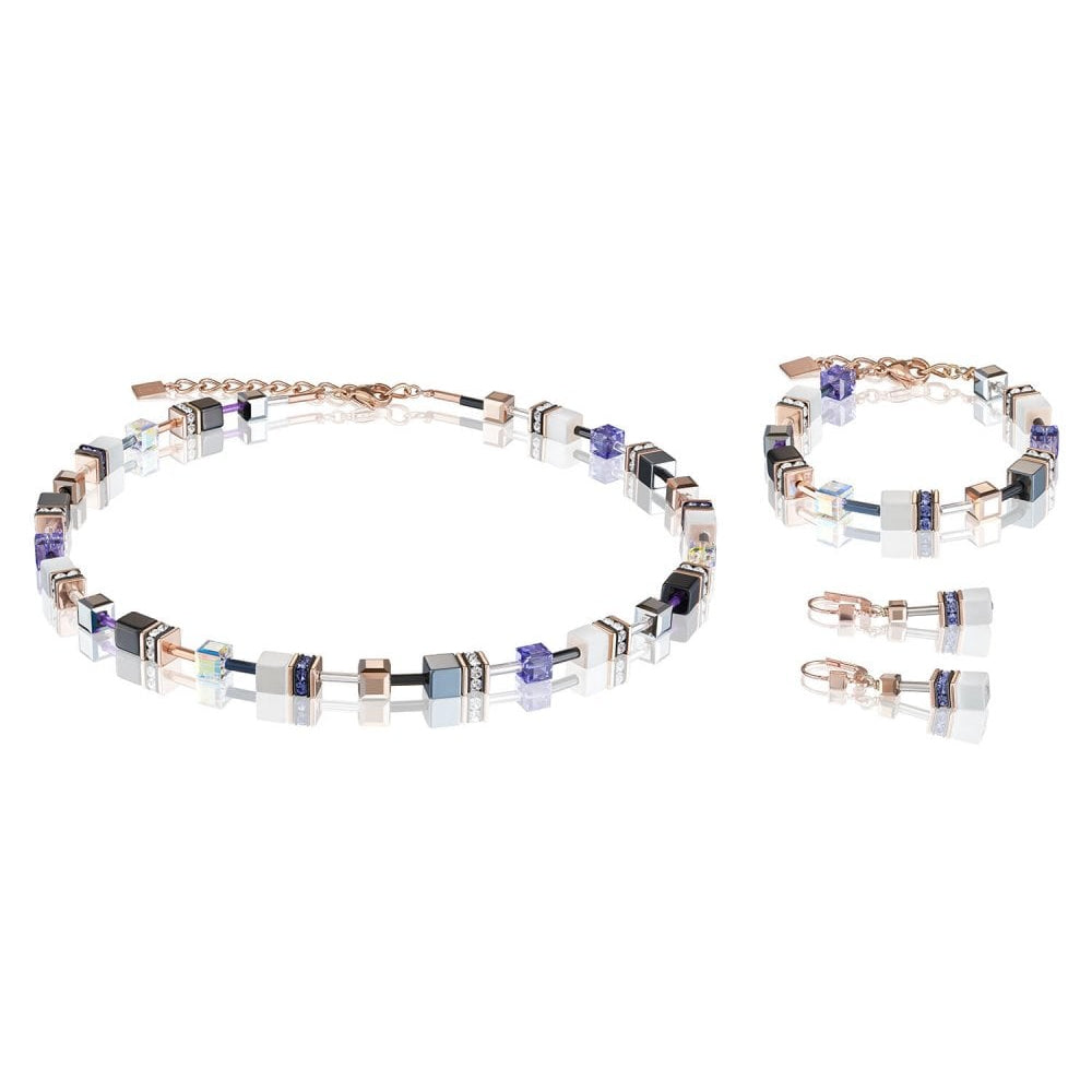 White & Purple Geo Cube Rose Gold Necklace