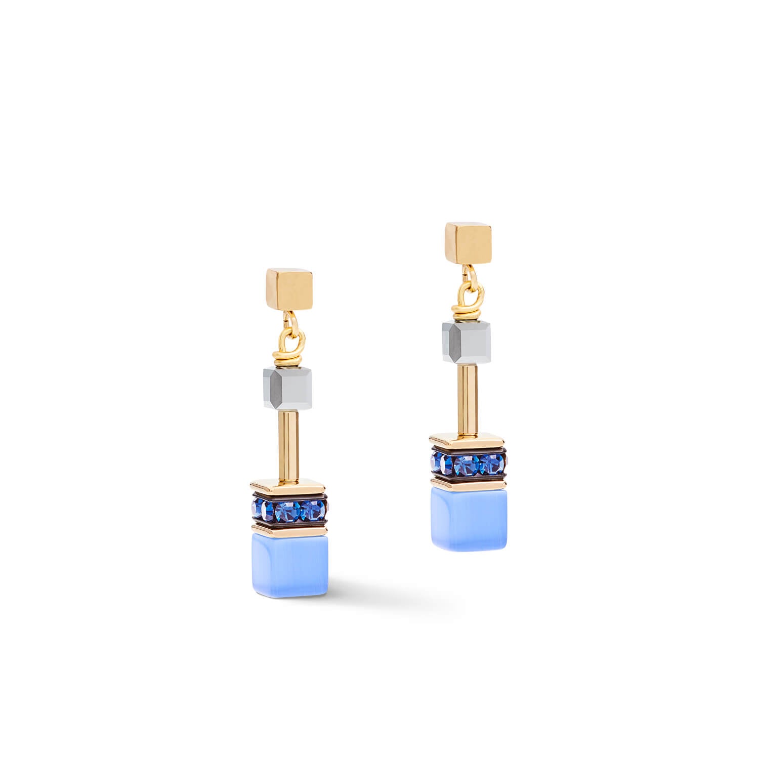 Blue-Gold Geo Cube  Earrings With Stickpin