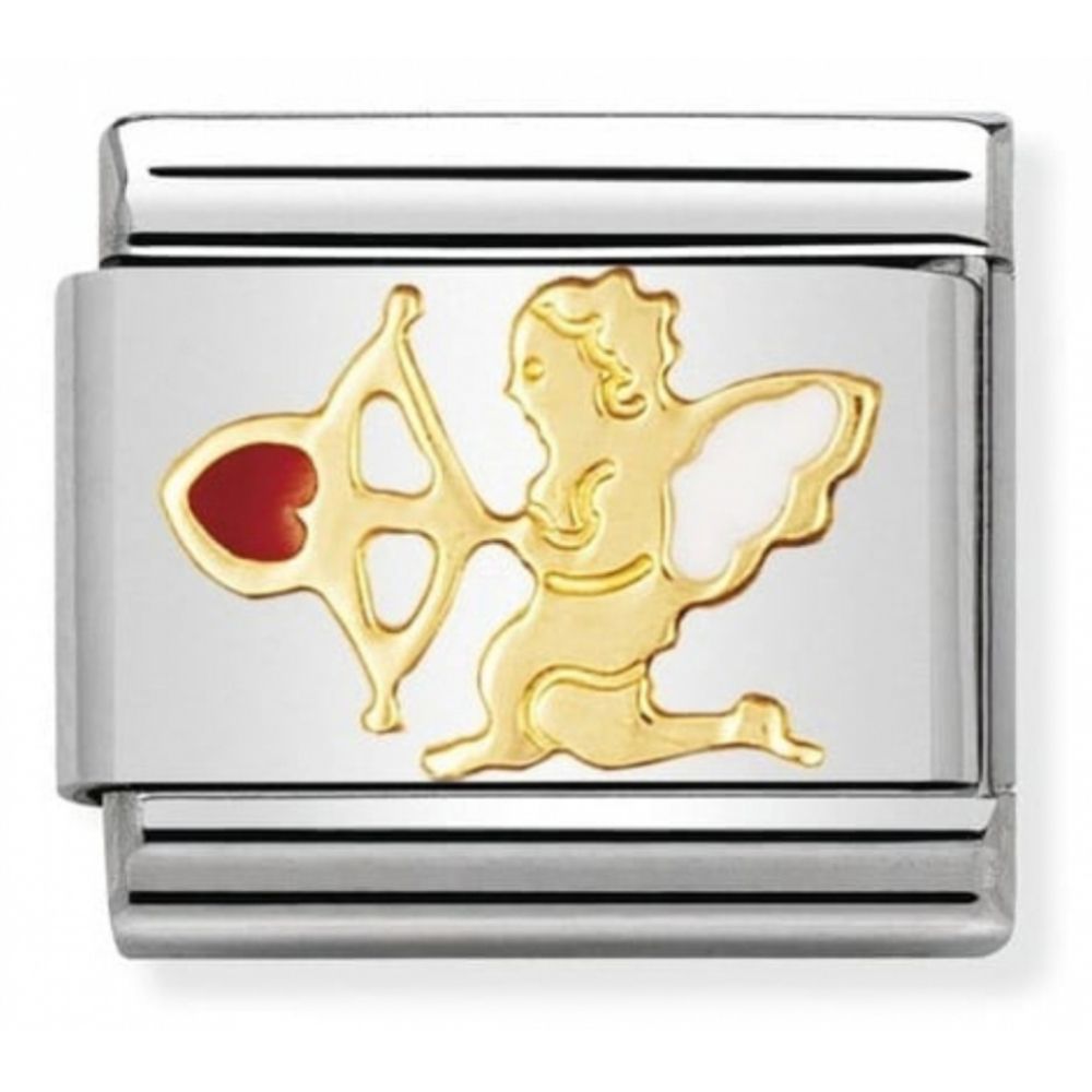 Classic Cupid In Stainless Steel With Enamel & 18k Gold Charm