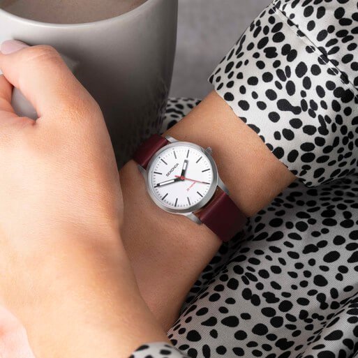 Nordic White Dial & Red Leather Strap Ladies Watch