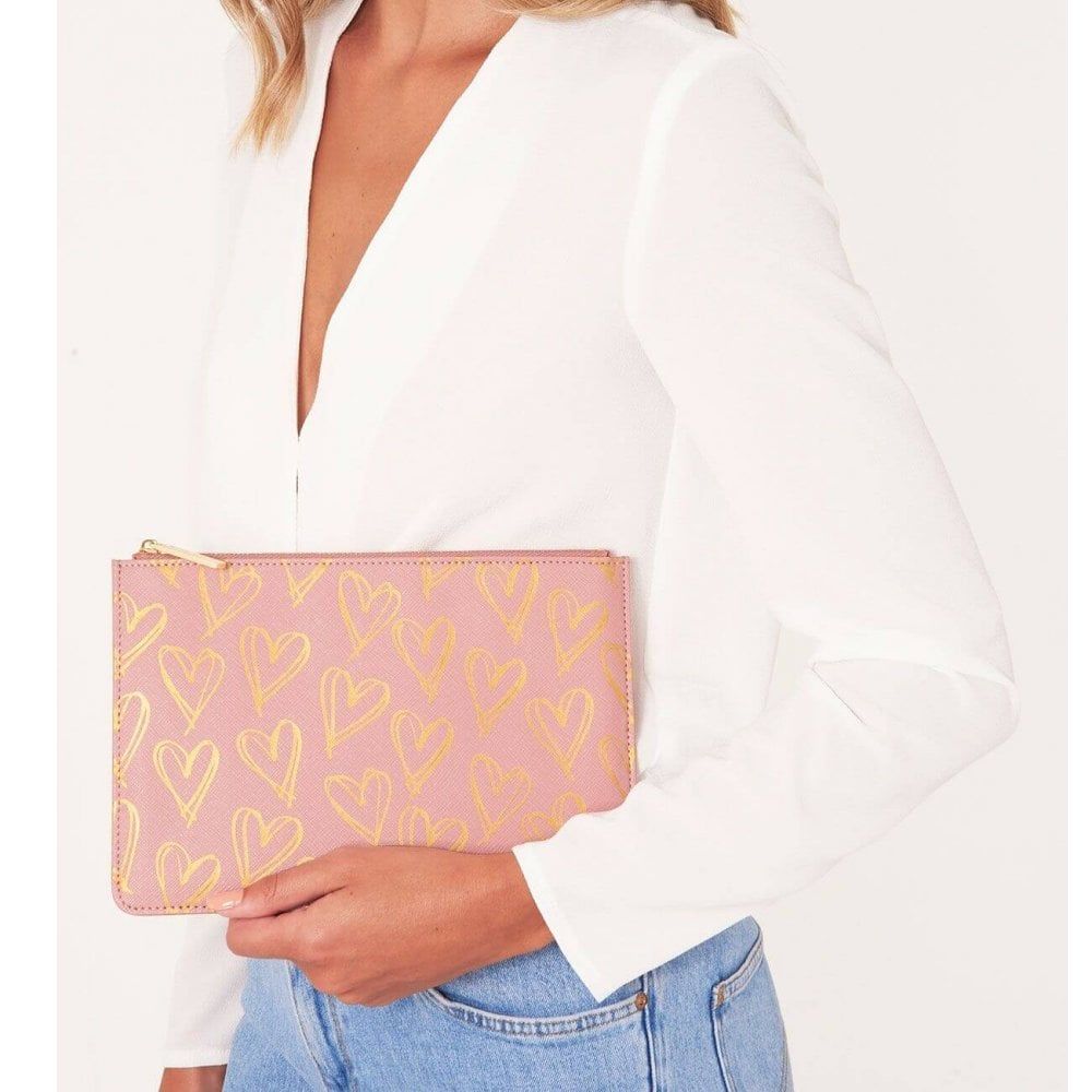 Perfect Pouch | Heart Print | Pink | 16 X 24cm