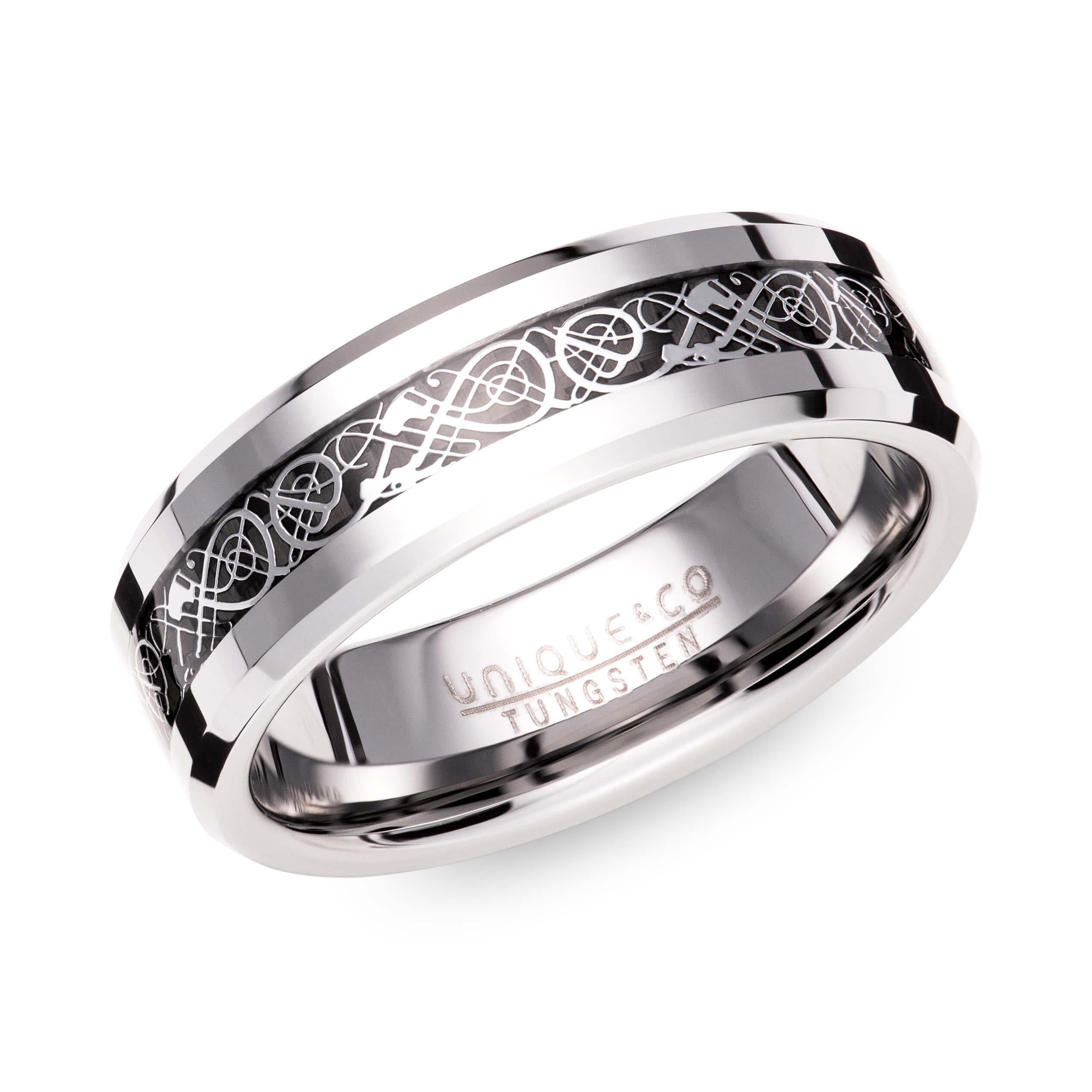 Black Carbon Swirl 7mm Tungsten Carbide Ring