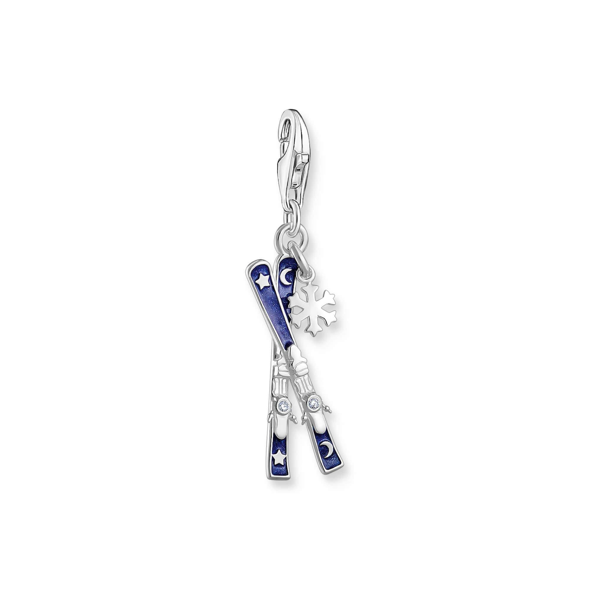 Ski With Blue Enamel & CZ Charm Pendant