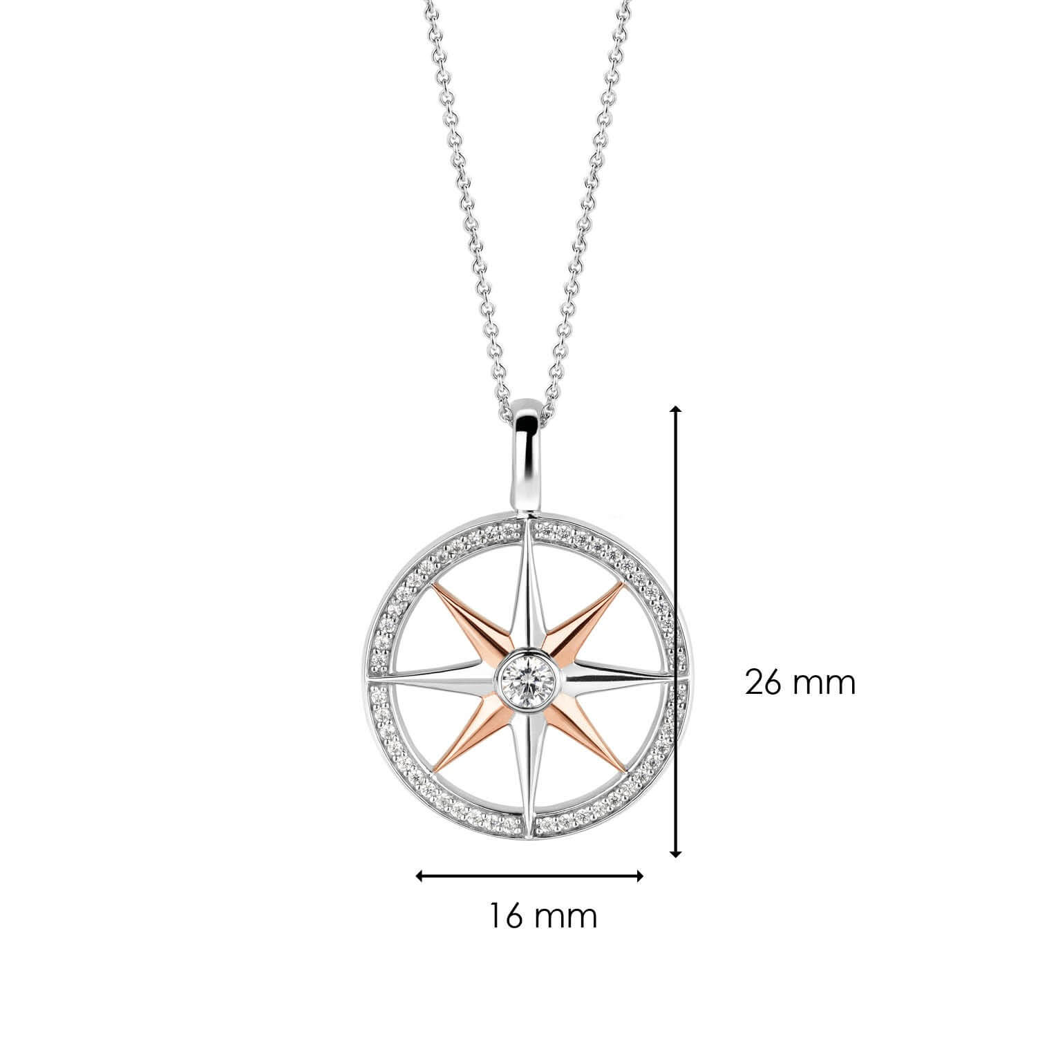 Two Tone Wind Rose CZ Pendant Necklace