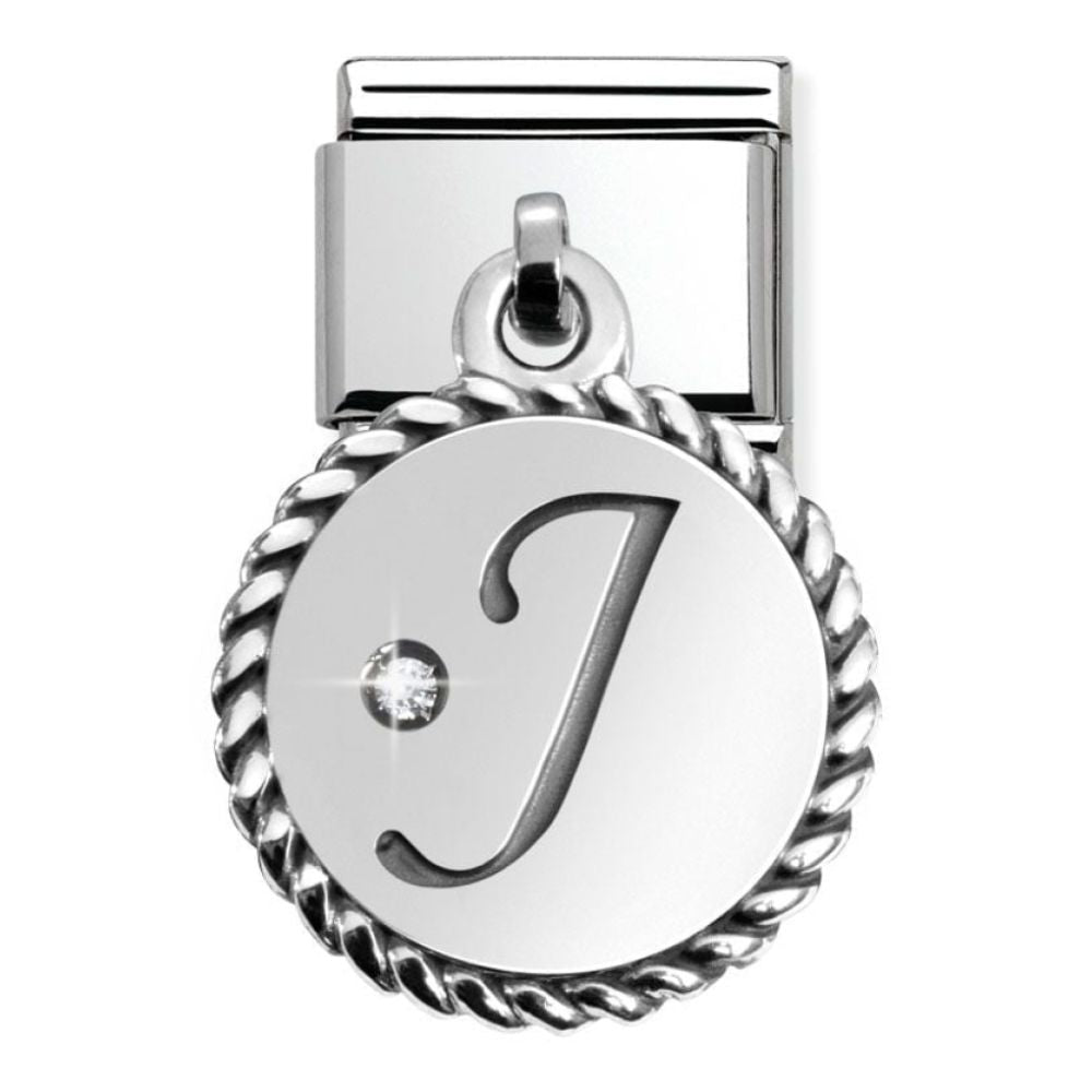 Classic Silver Hanging Letter J with CZ Stone
