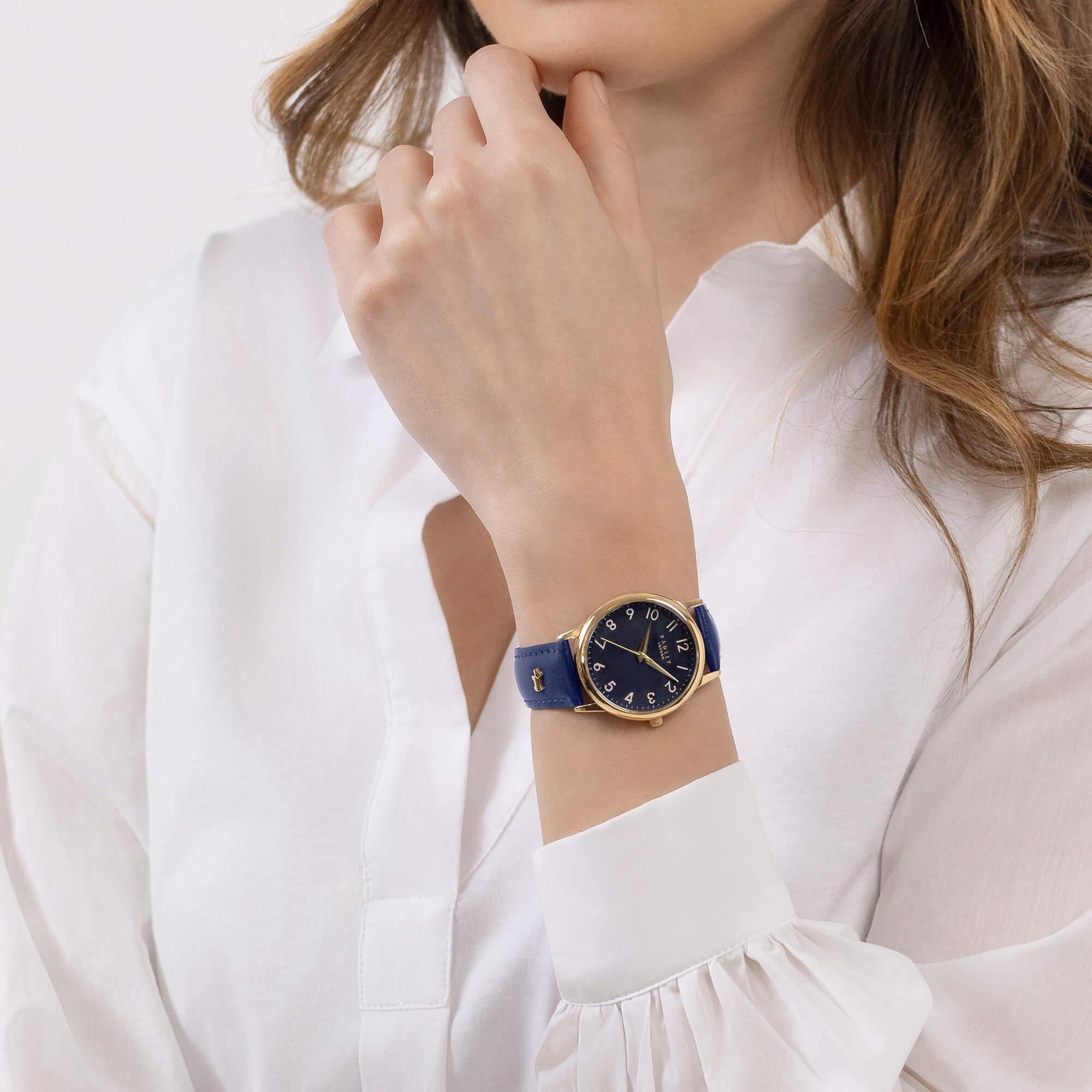 Gold Plated Ink Leather Strap Ladies Watch