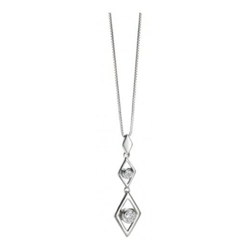 Ladies Sterling Silver Double Diamond Shaped Pendant Necklace