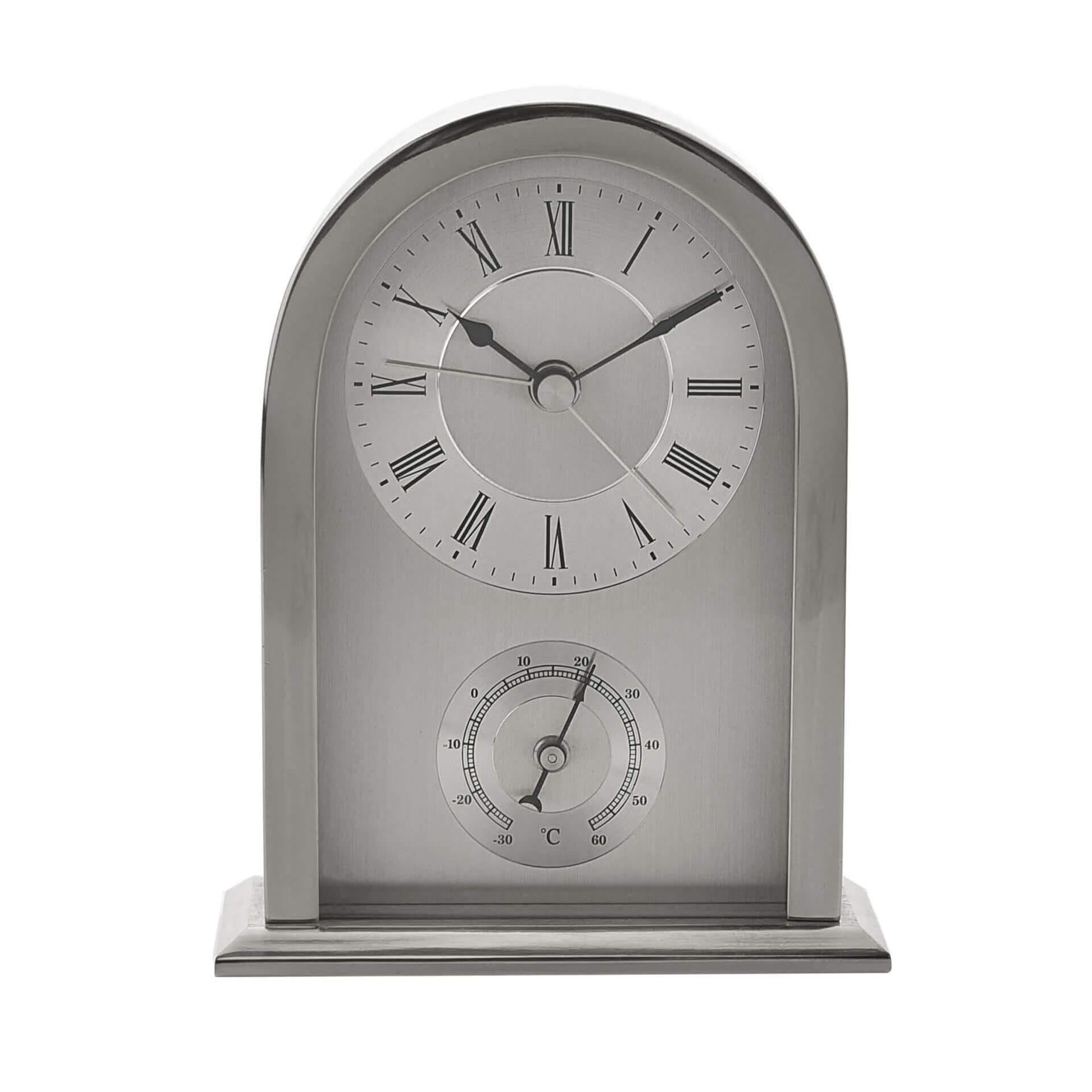 Arched Silver Aluminium Mantel Clock