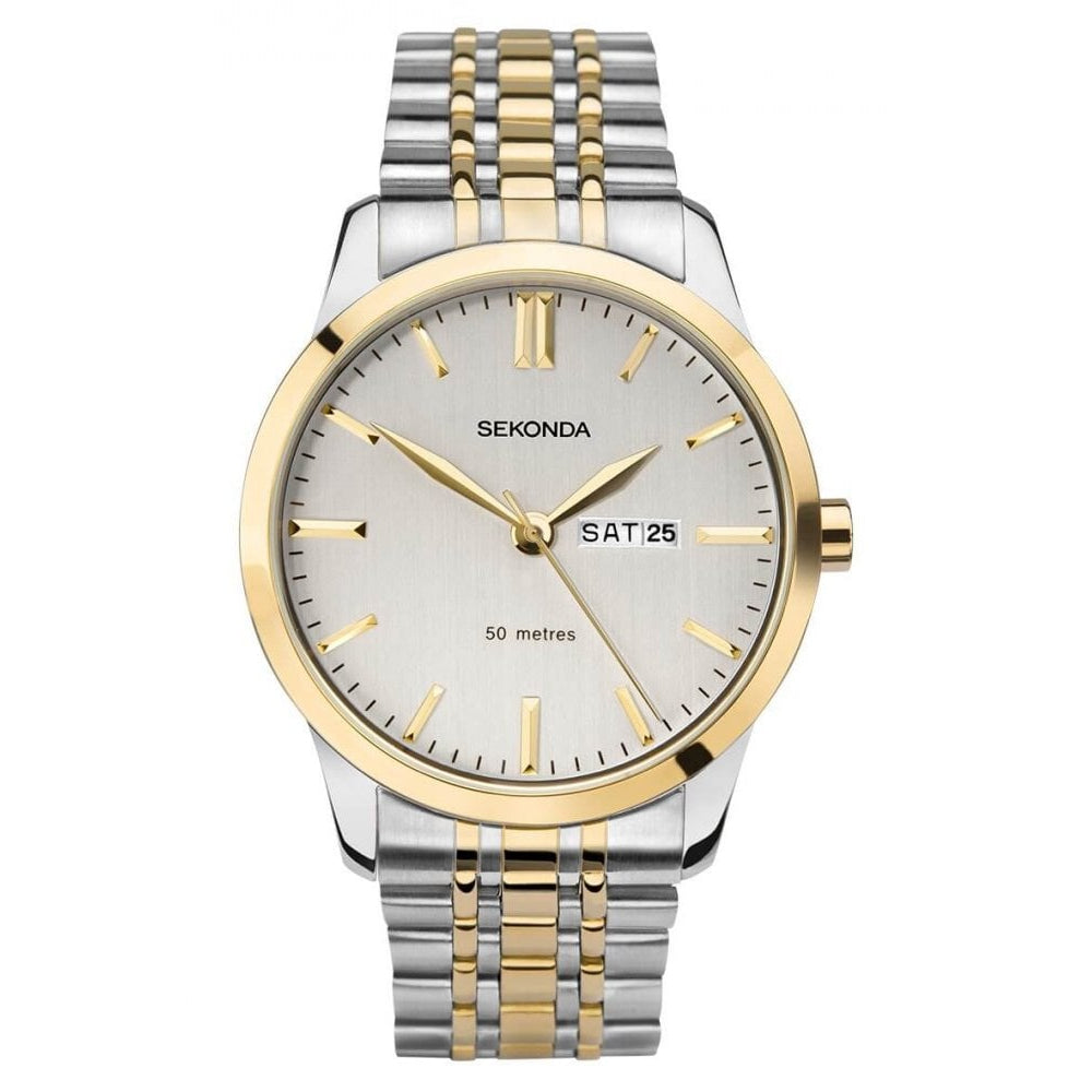 Two Tone Case, Silver Sunray Dial With Day/Date Window & Two Tone Bracelet strap Gents Watch