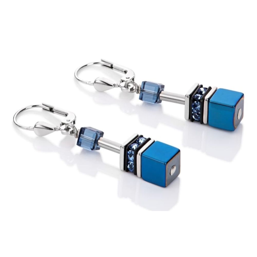 Ladies' Geo Cube Light Blue Earrings