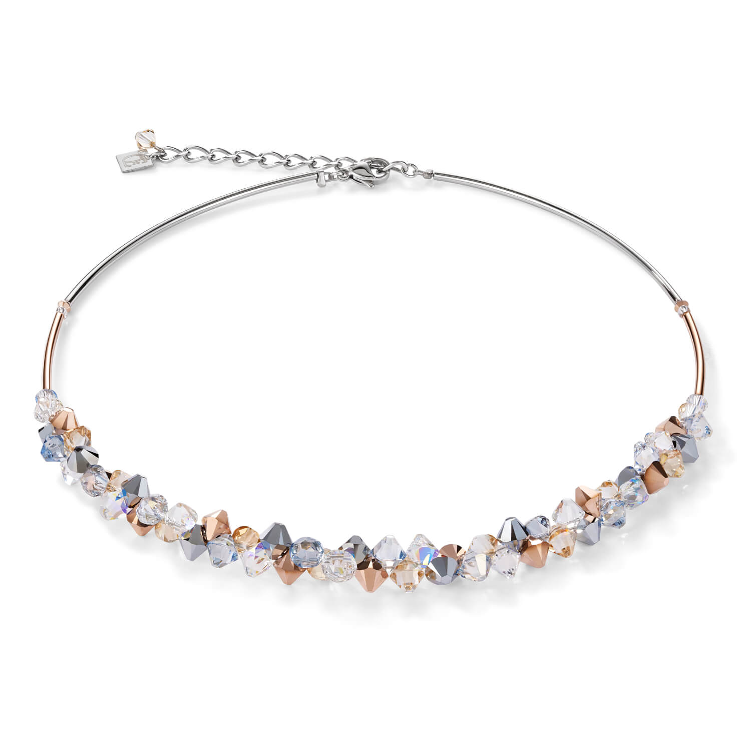 Rose Gold-Silver Swarovski Crystals & Stainless Steel Necklace