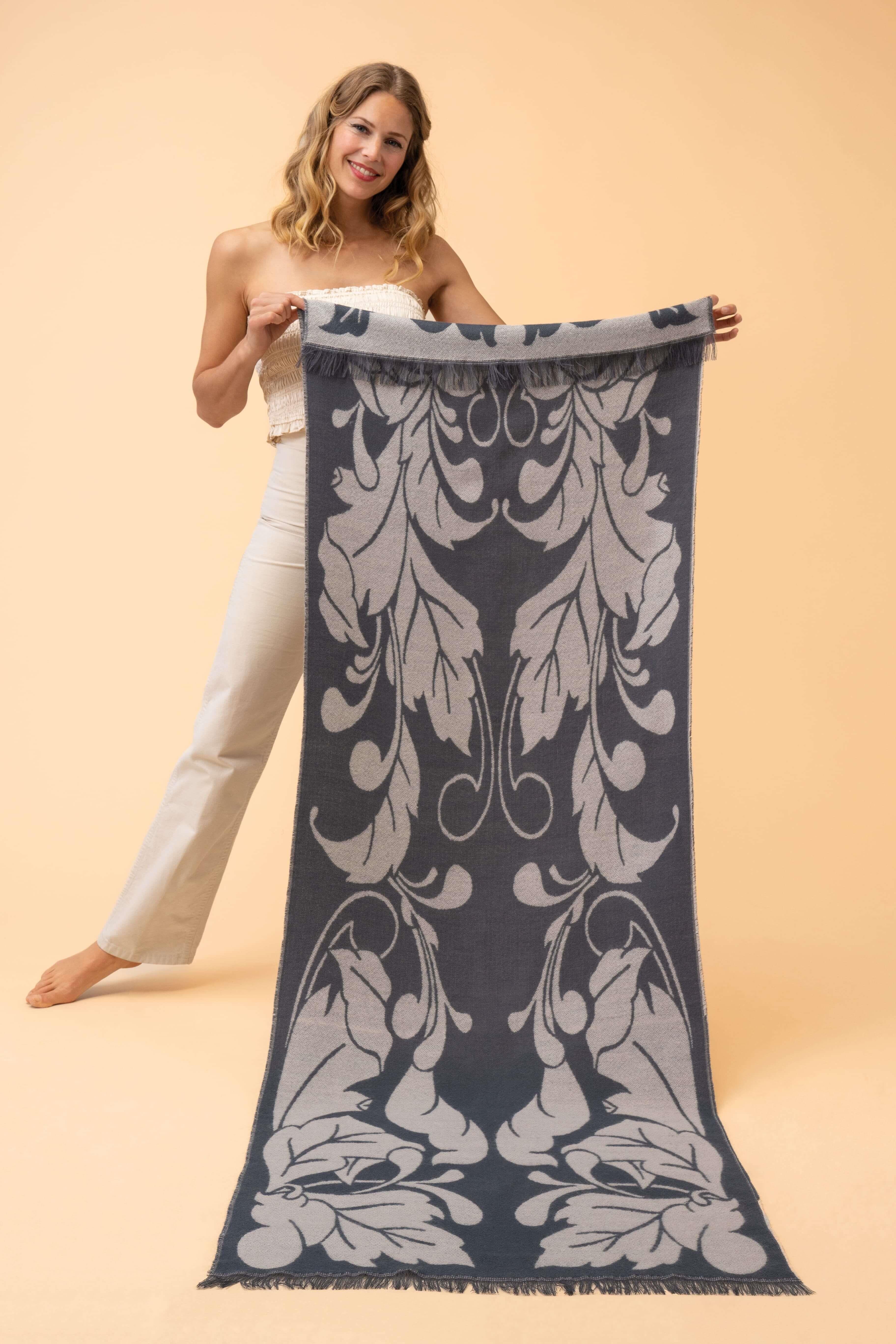 Opulent Flourish - Charcoal- Woven Scarf