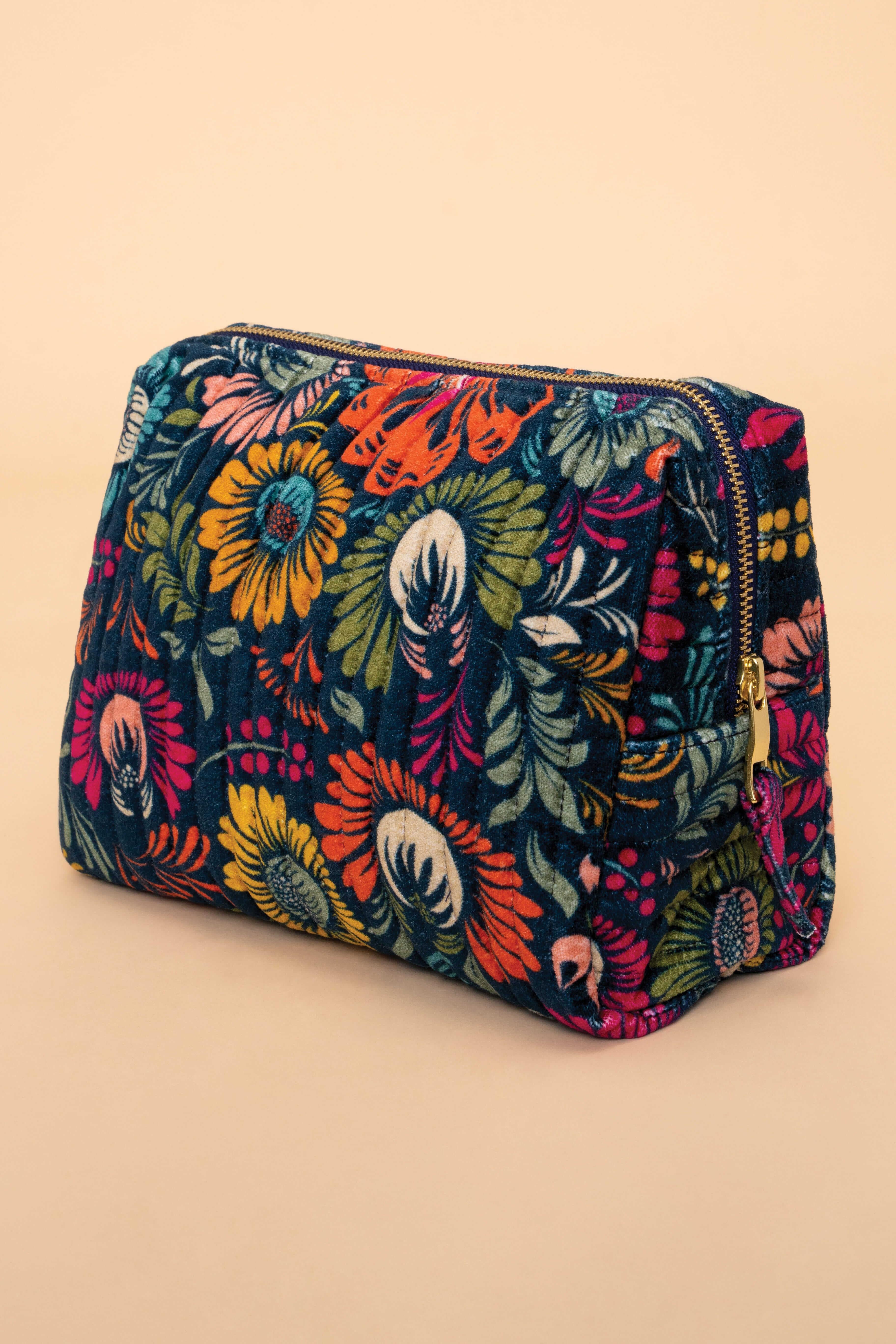 Vintage Floral Large Quilted Wash Bag- Ink