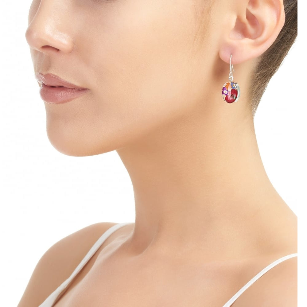 Silver Drop Earrings - Mixed Flowers - Oval